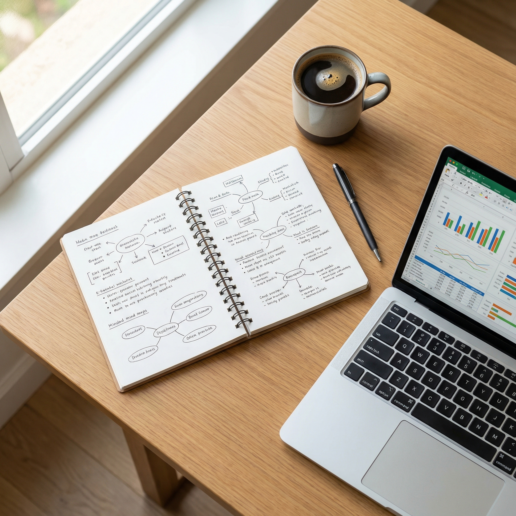 Niche research workspace with keyword data and planning notes