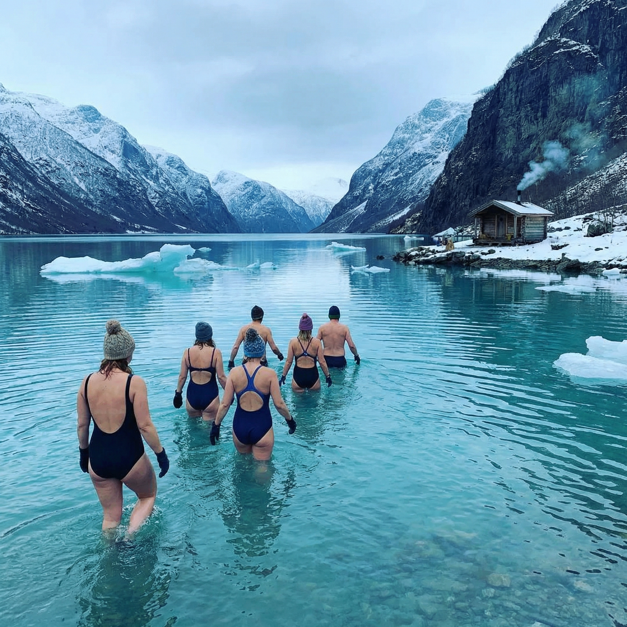Nordic fjord with cold water and dramatic peaks
