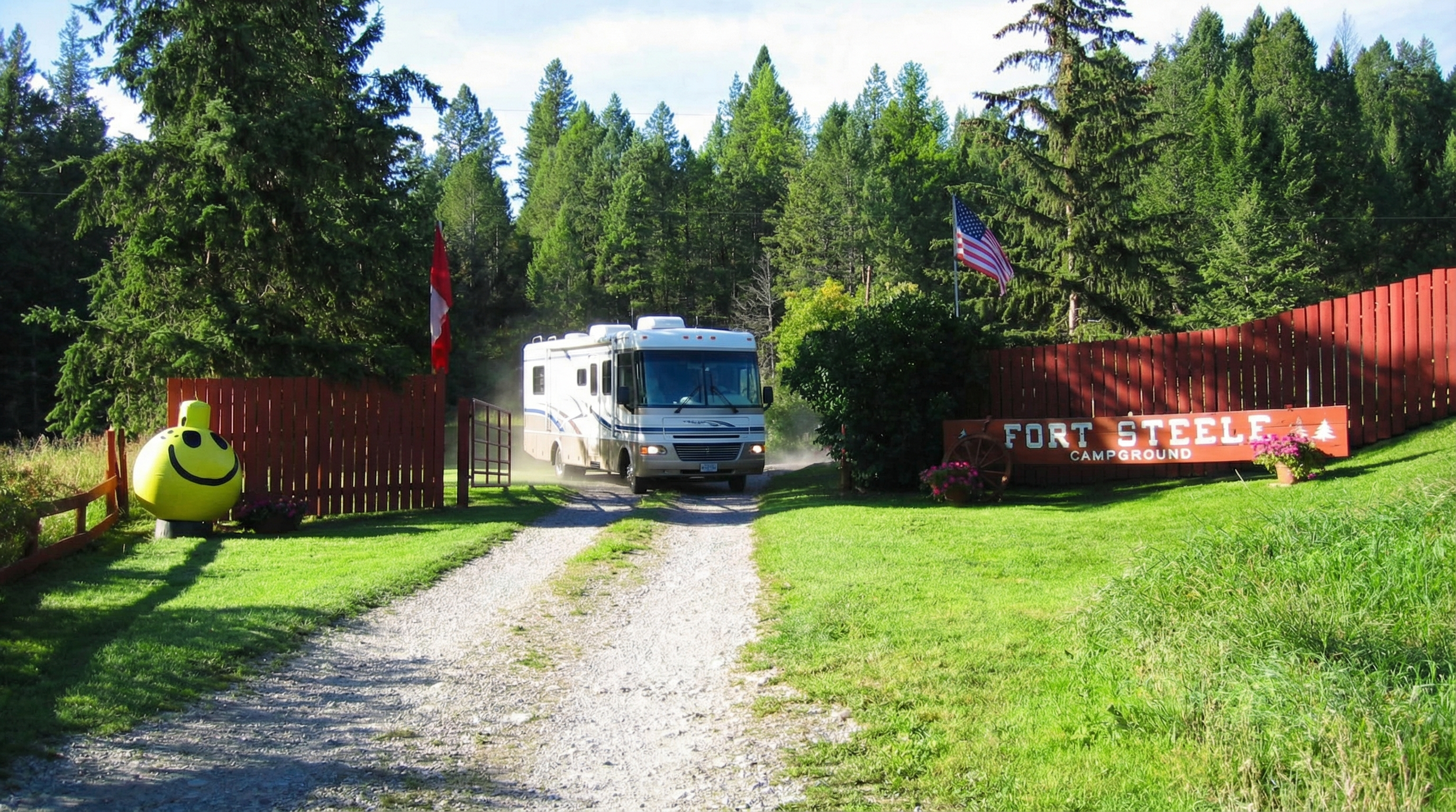 Fort Steele Campground RV sites with forest backdrop and quiet atmosphere
