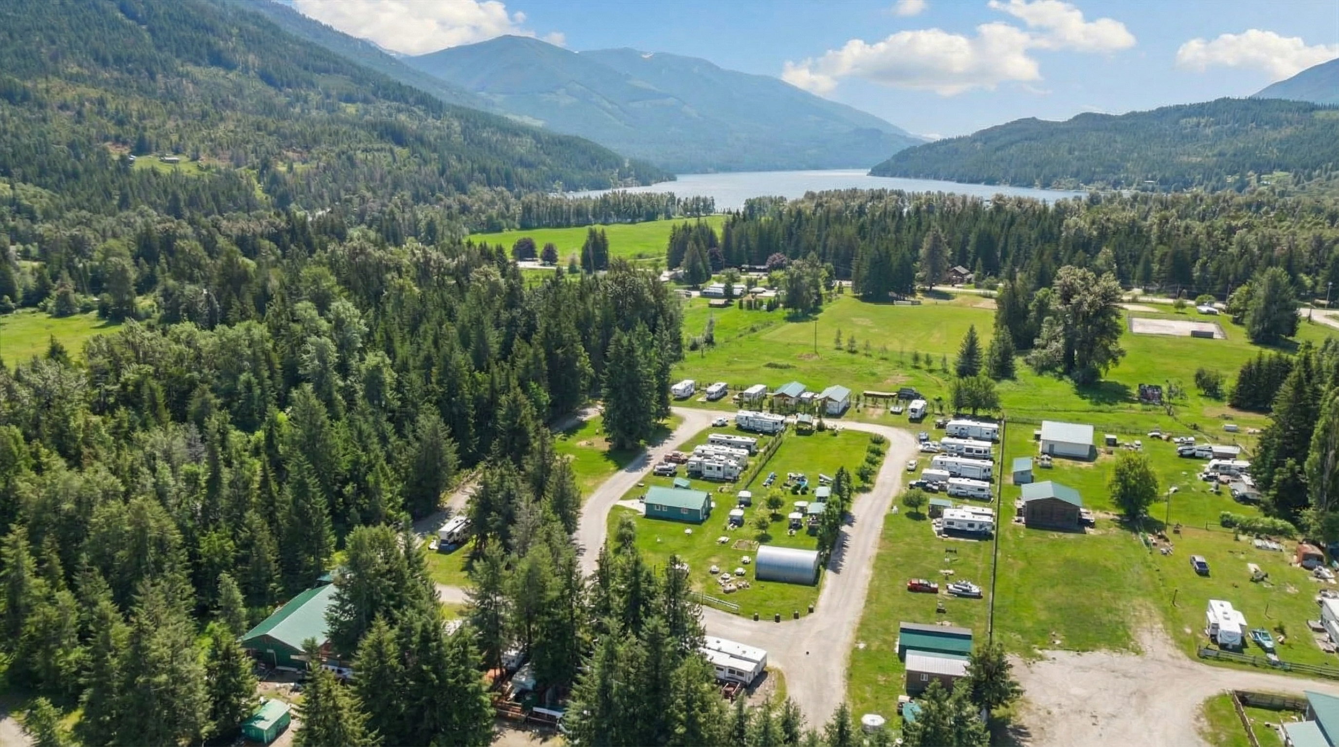Crawford Bay RV Park Kootenay Lake with waterfront RV sites and mountain backdrop