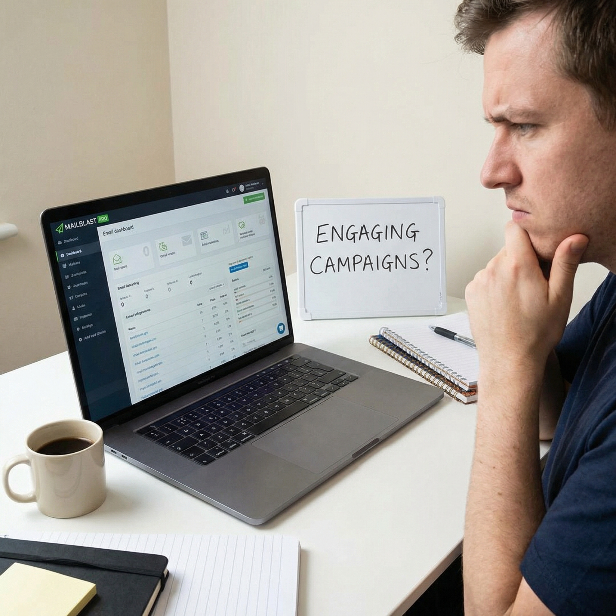 Confused person looking at an email marketing platform