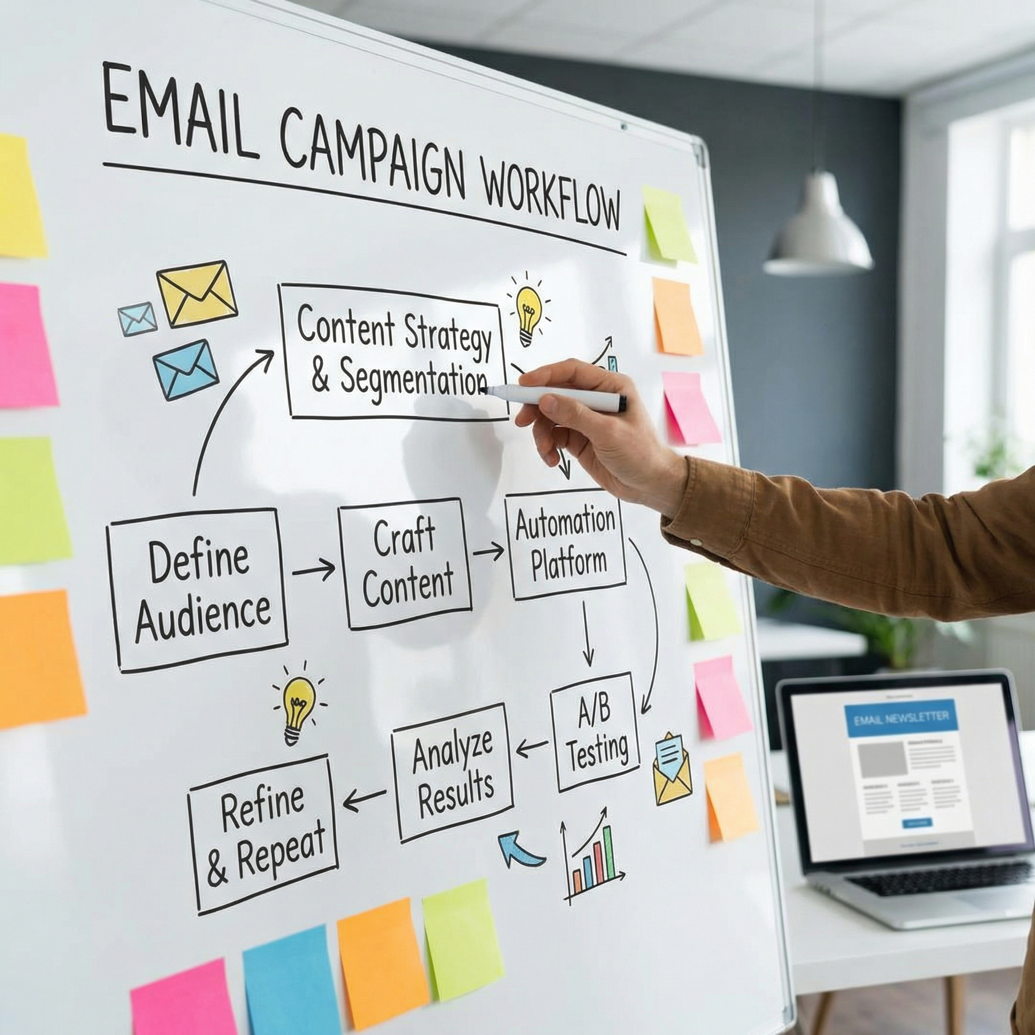 Workflow diagram of an email campaign sequence