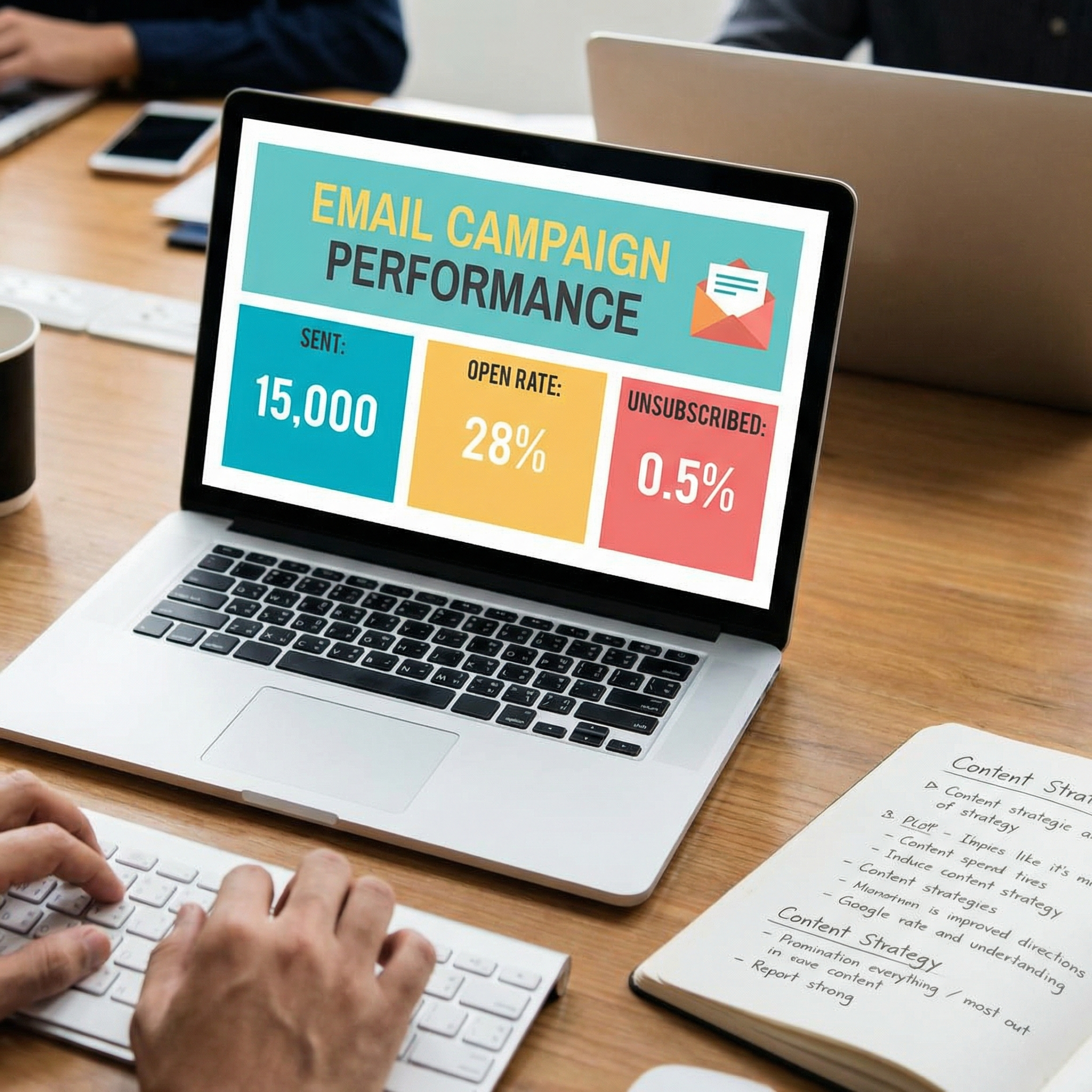 Email stats screen showing open rates and engagement metrics