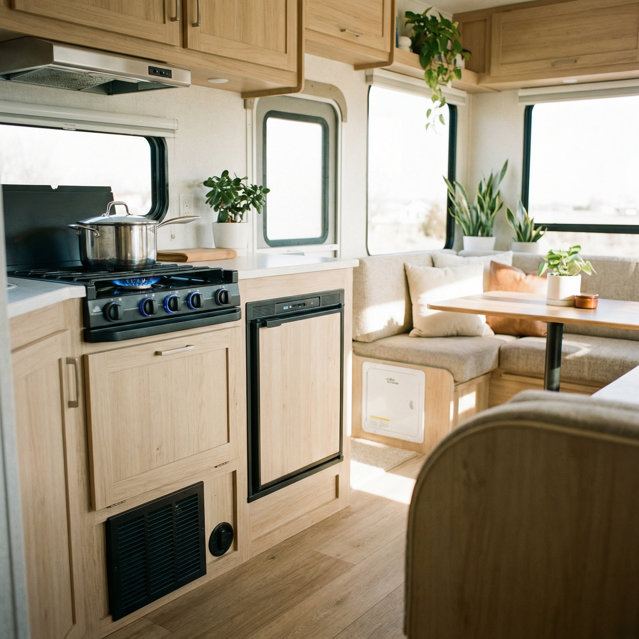 RV interior and appliances that commonly use propane