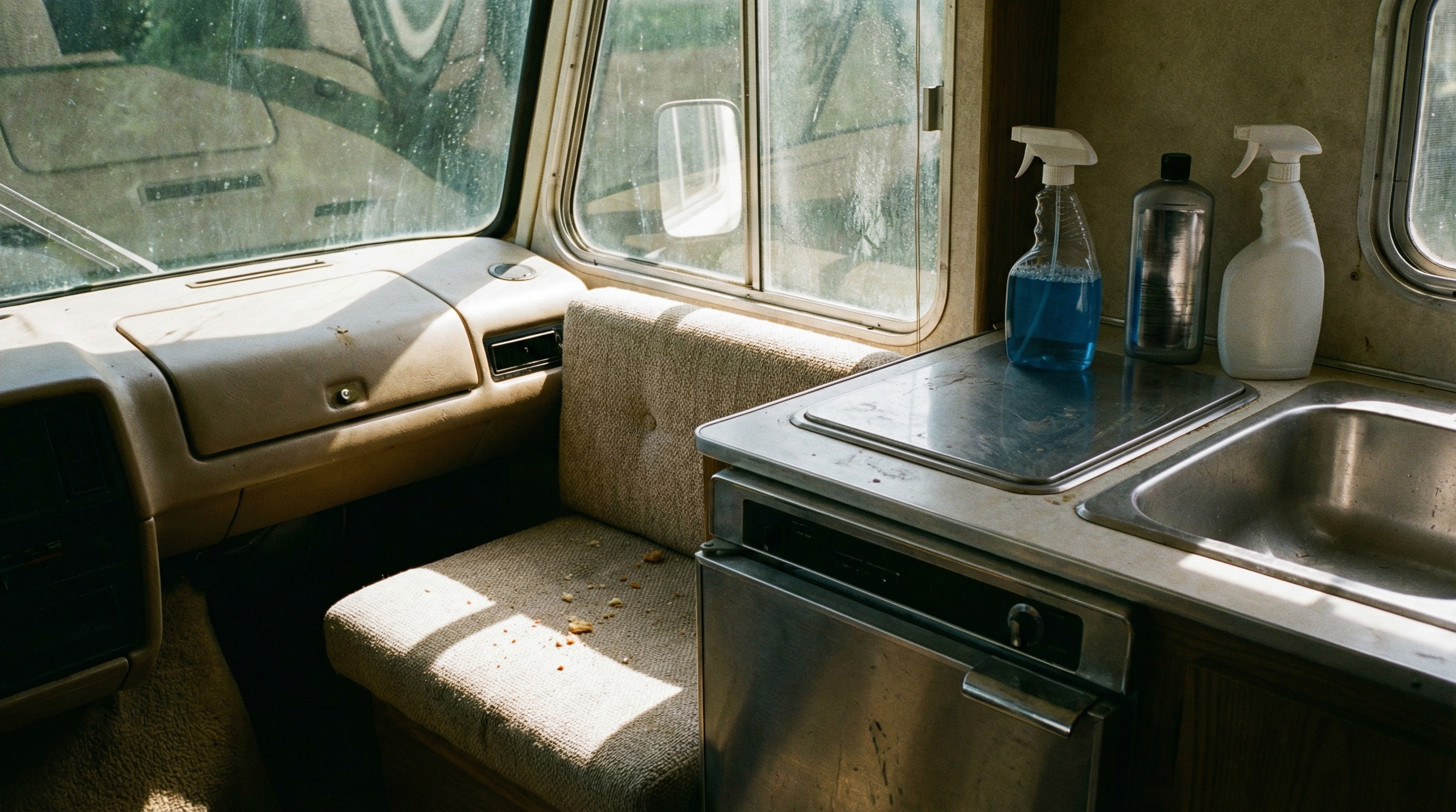 Specialty cleaning products for RV glass, stainless steel, fabric, and seals