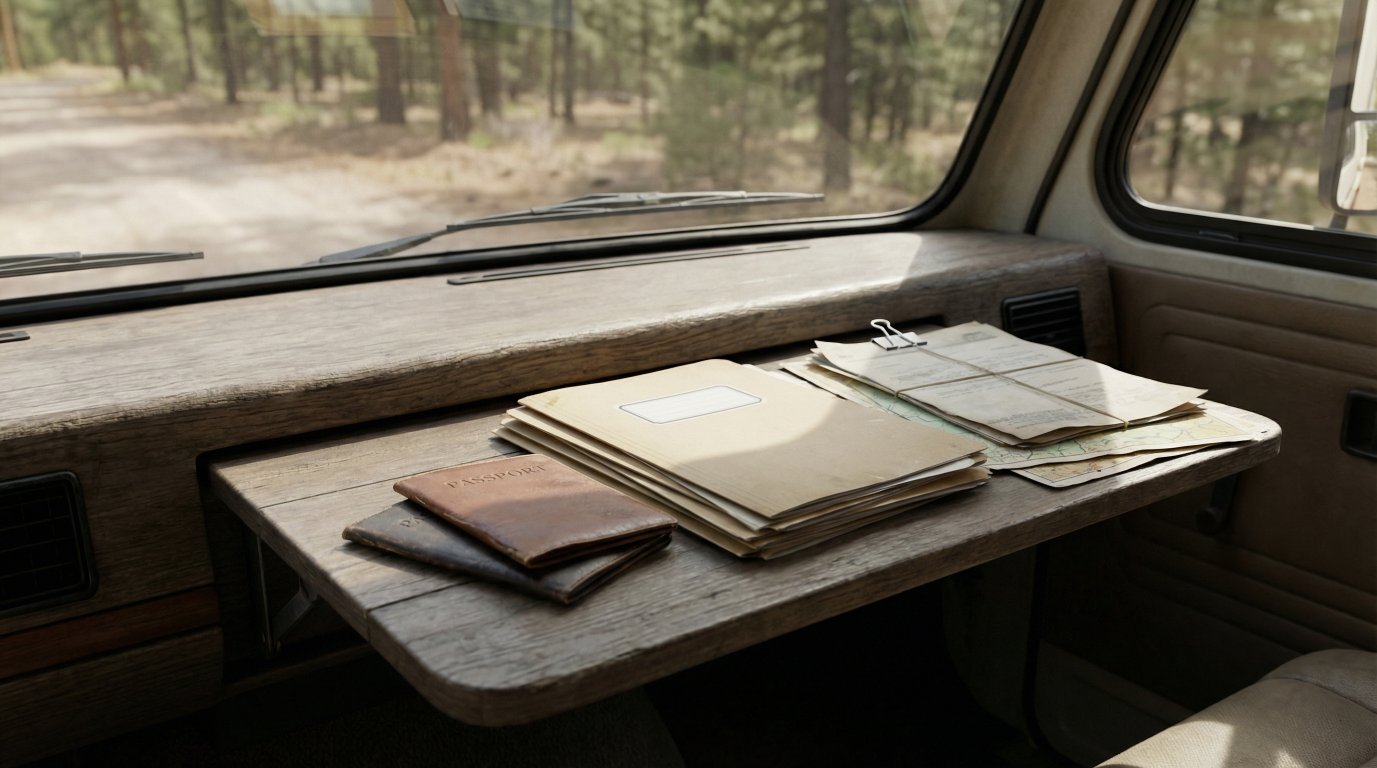 Travel documents organized for an RV border crossing