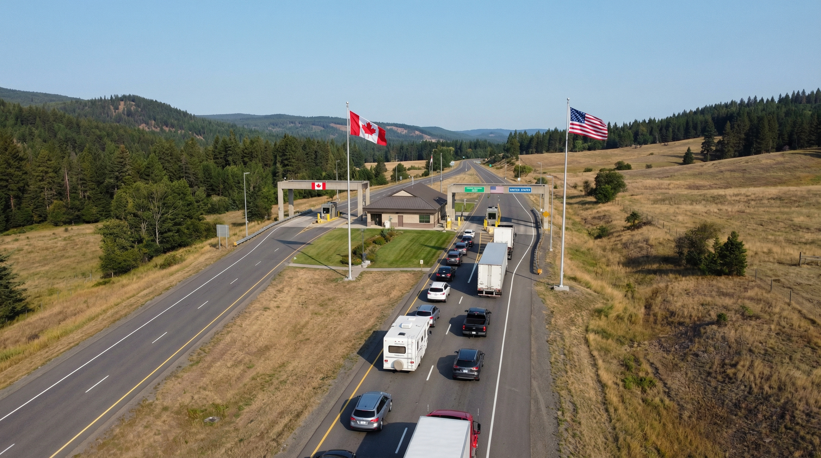 Border crossing lanes showing typical wait time conditions