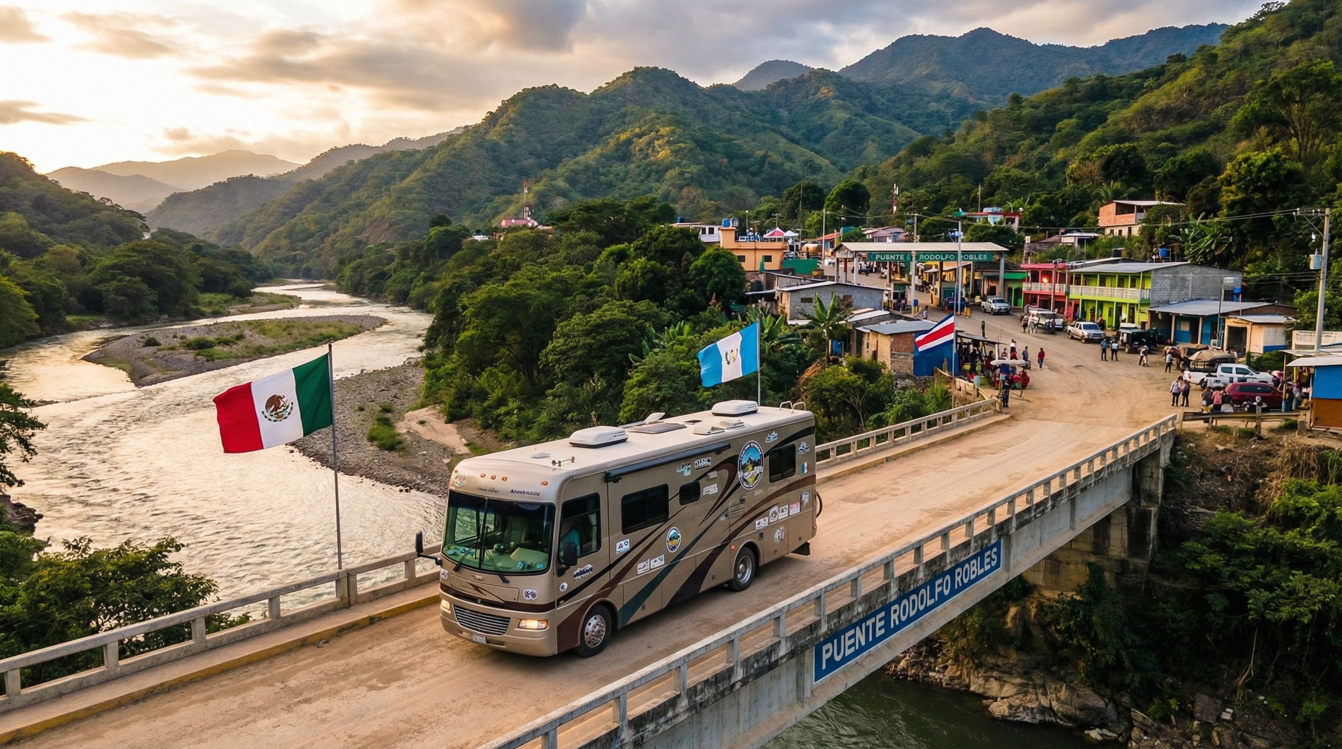 RV at the Mexico to Guatemala border crossing