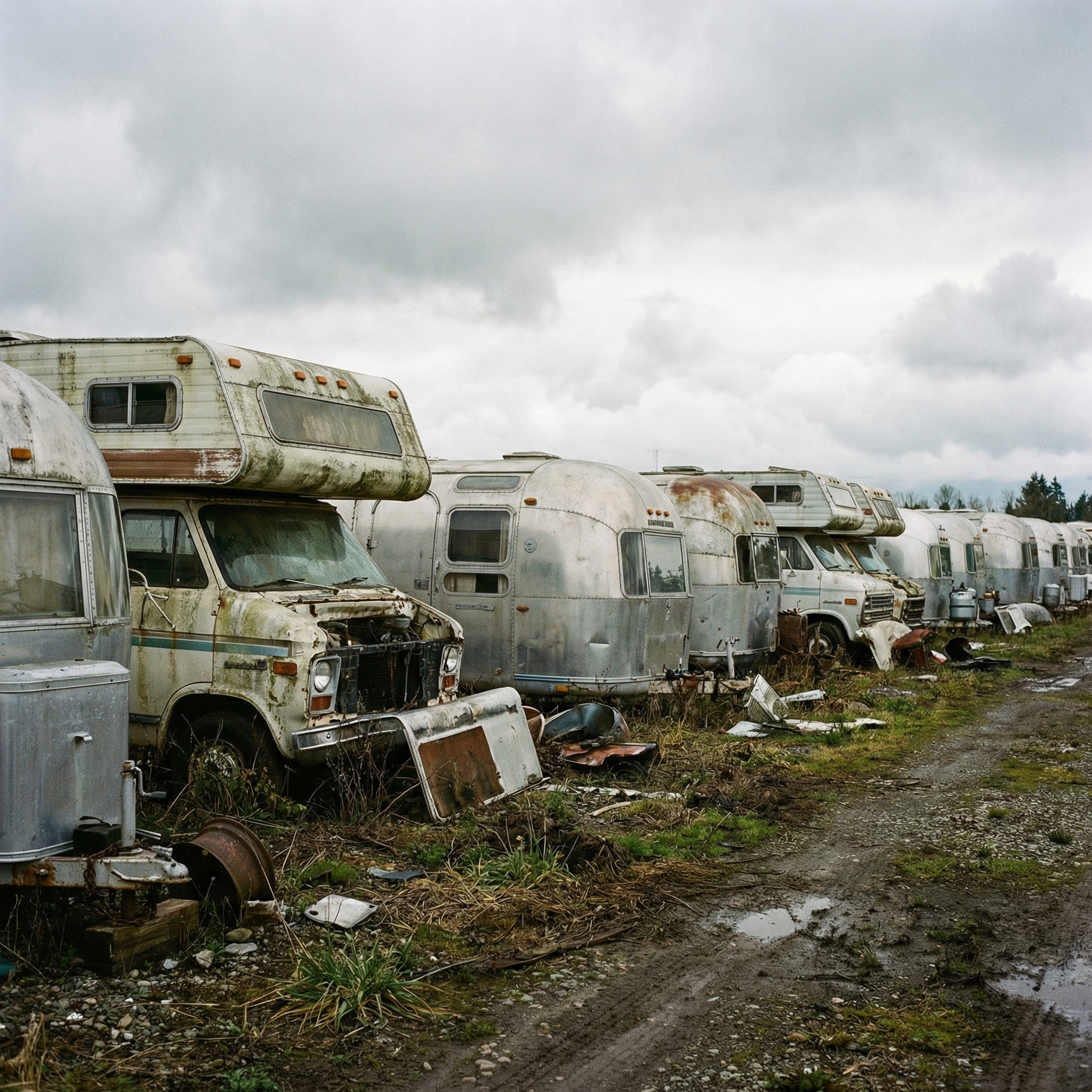 Vintage trailer salvage yard row