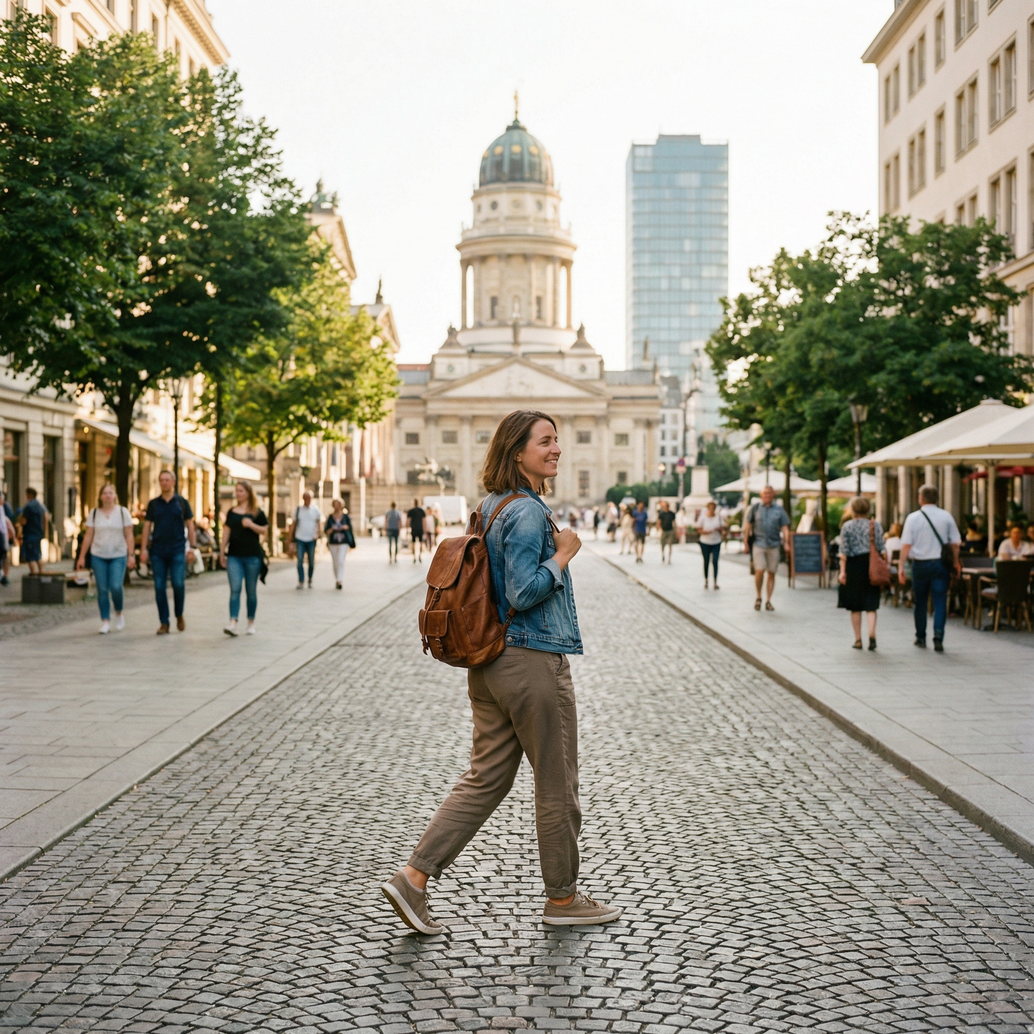Solo traveler spring break destination scene showing confident exploration