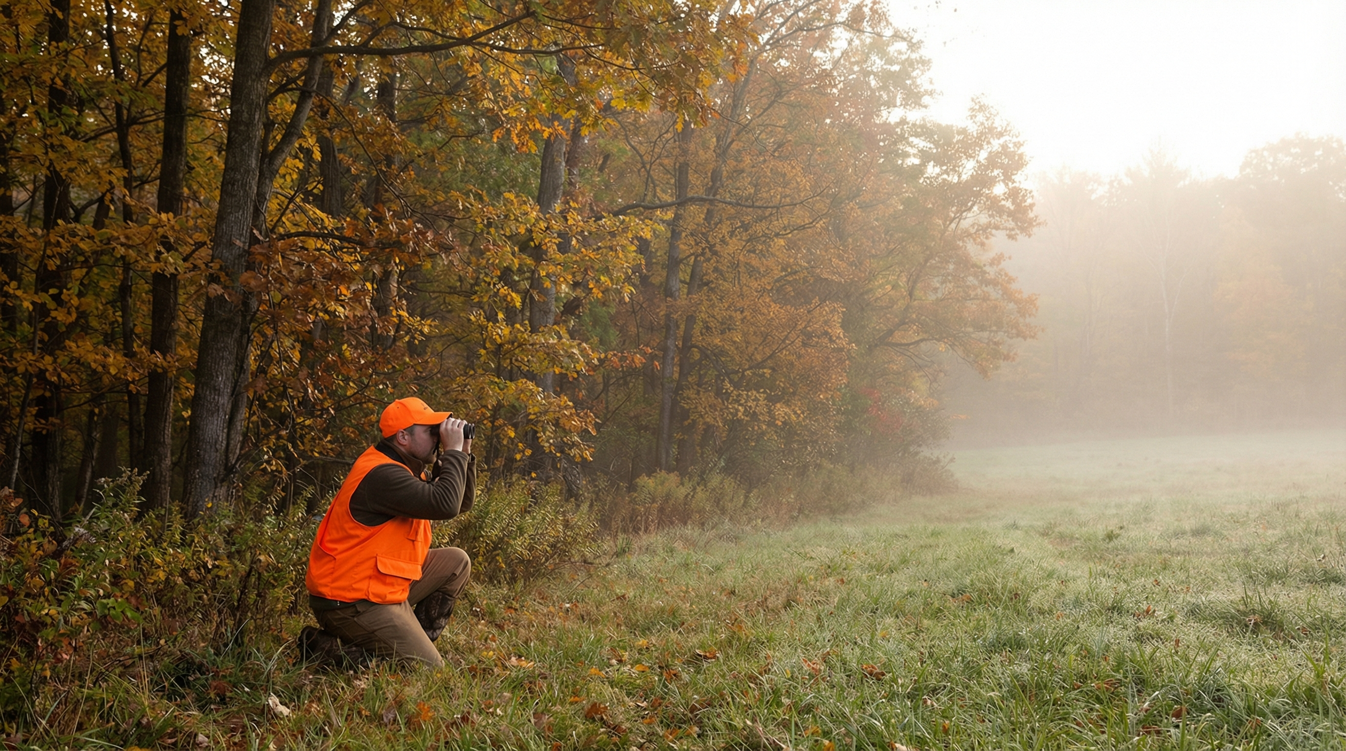 Hunter outdoors wearing blaze orange representing hunting safety and responsible gear use