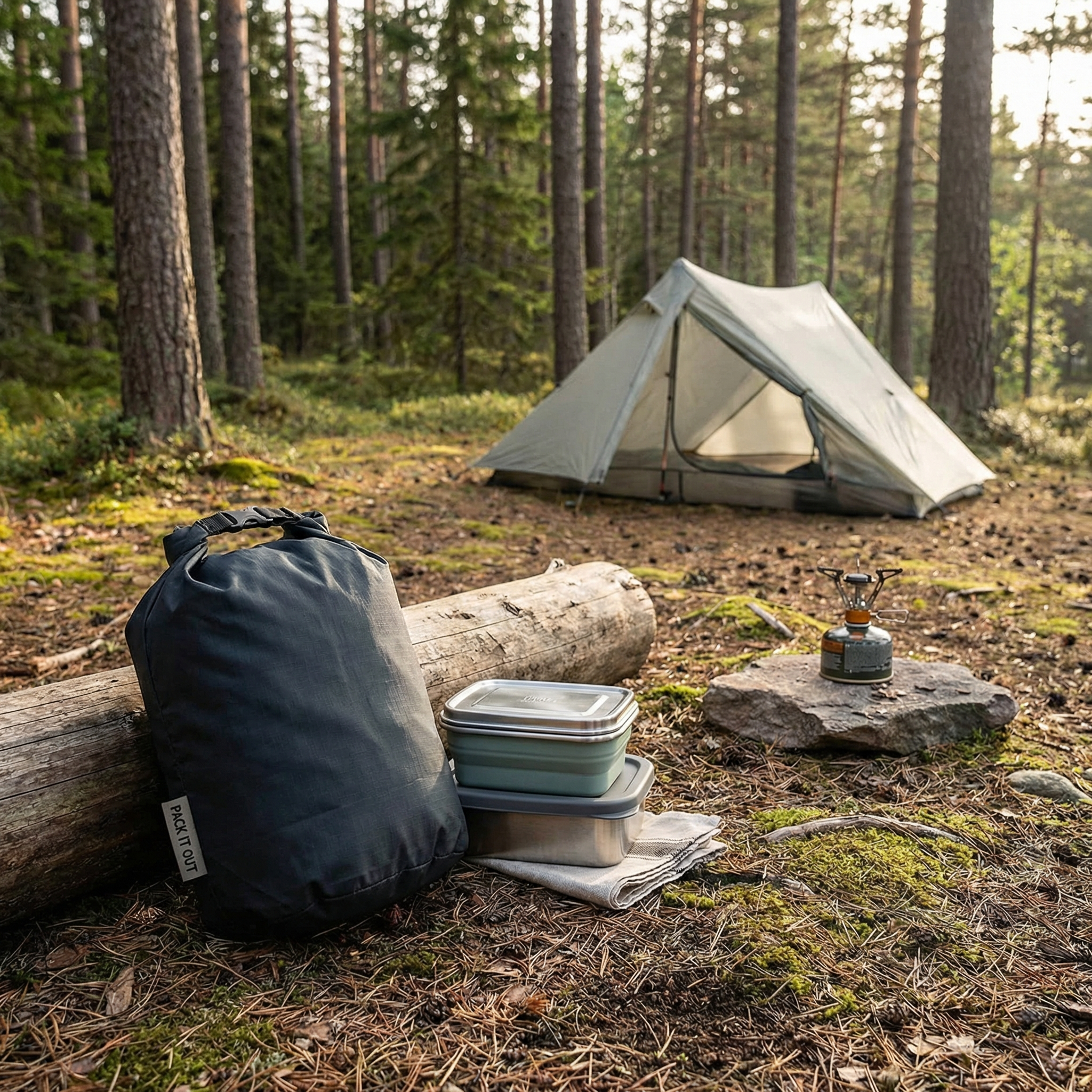 Clean campsite showing Leave No Trace practices and minimal impact