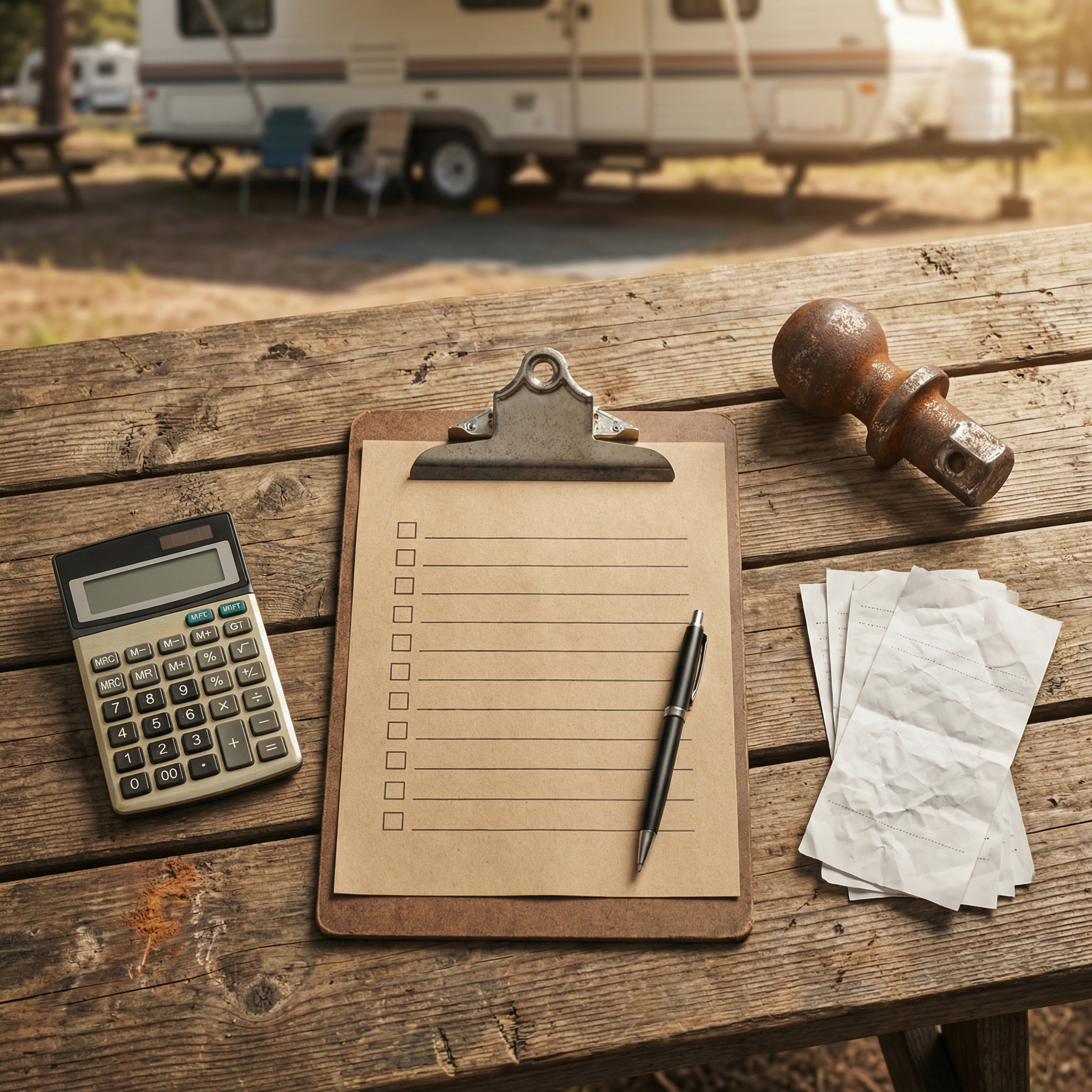 Budget planning for an RV purchase with calculator and checklist