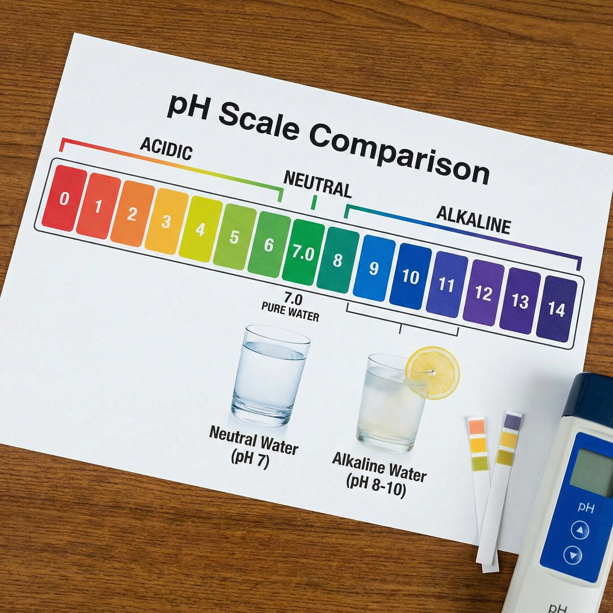 pH scale chart comparing neutral and alkaline water