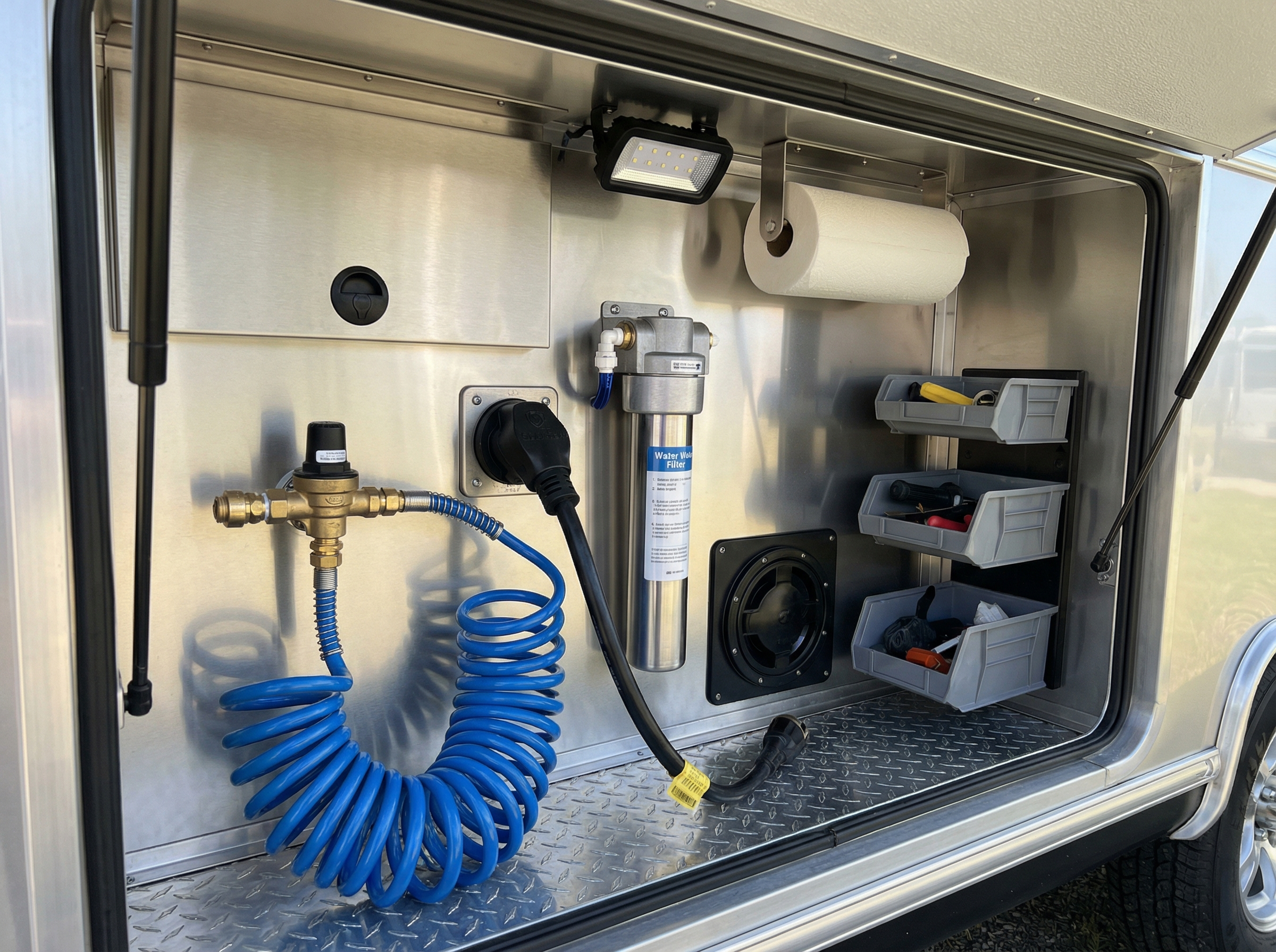 Modern travel trailer utility area