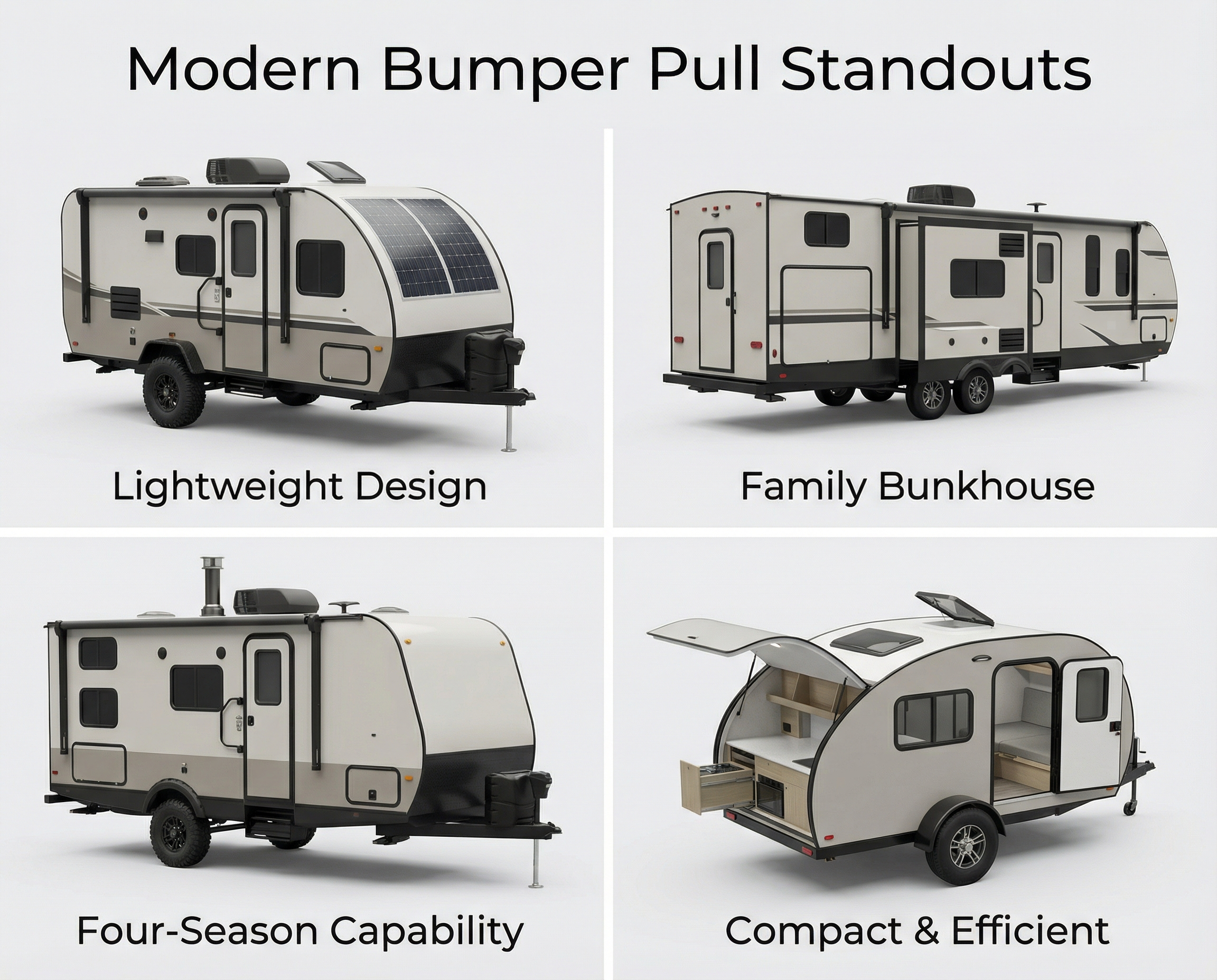 Modern bumper pull travel trailer categories collage