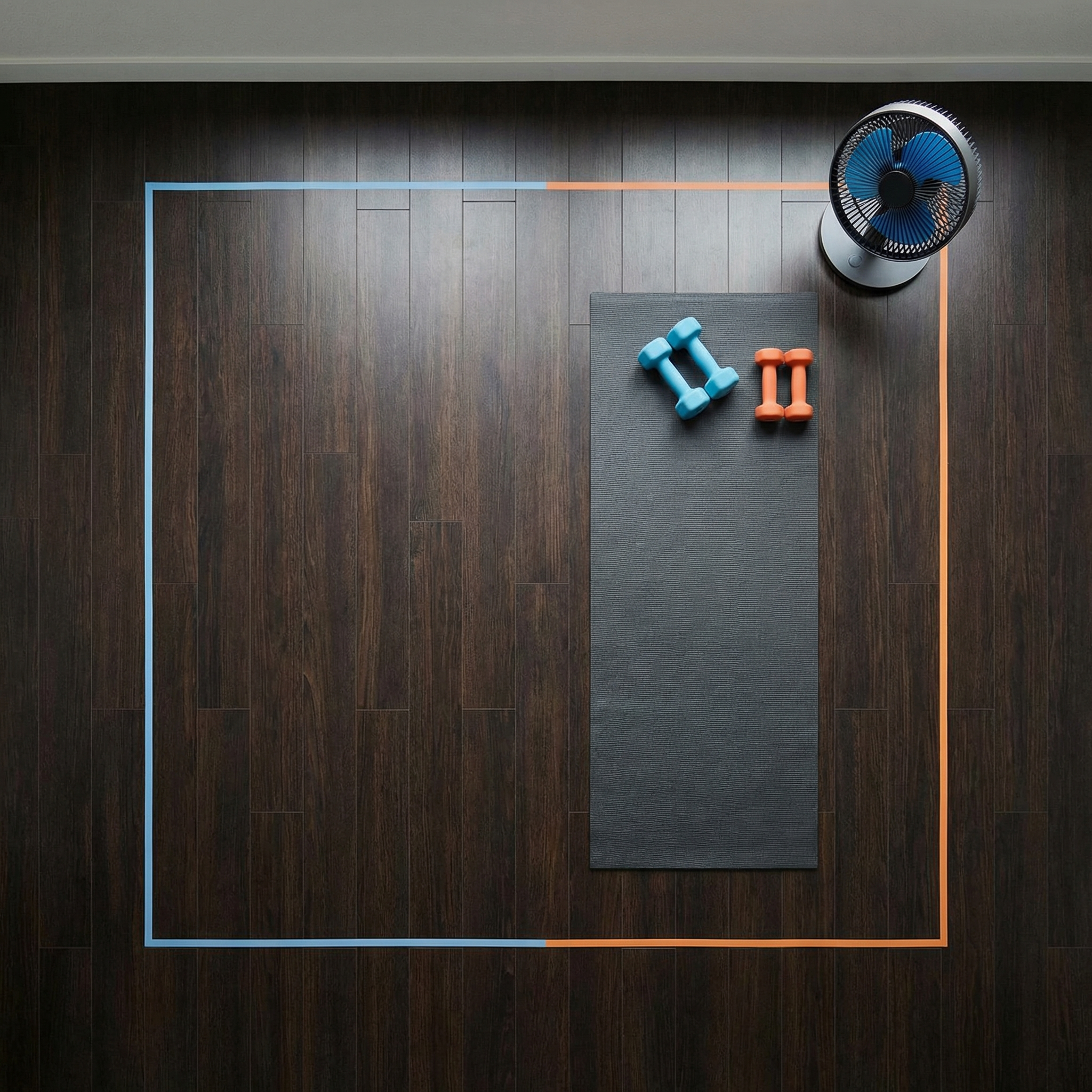 Marked VR play space setup representing safe training and consistent routine