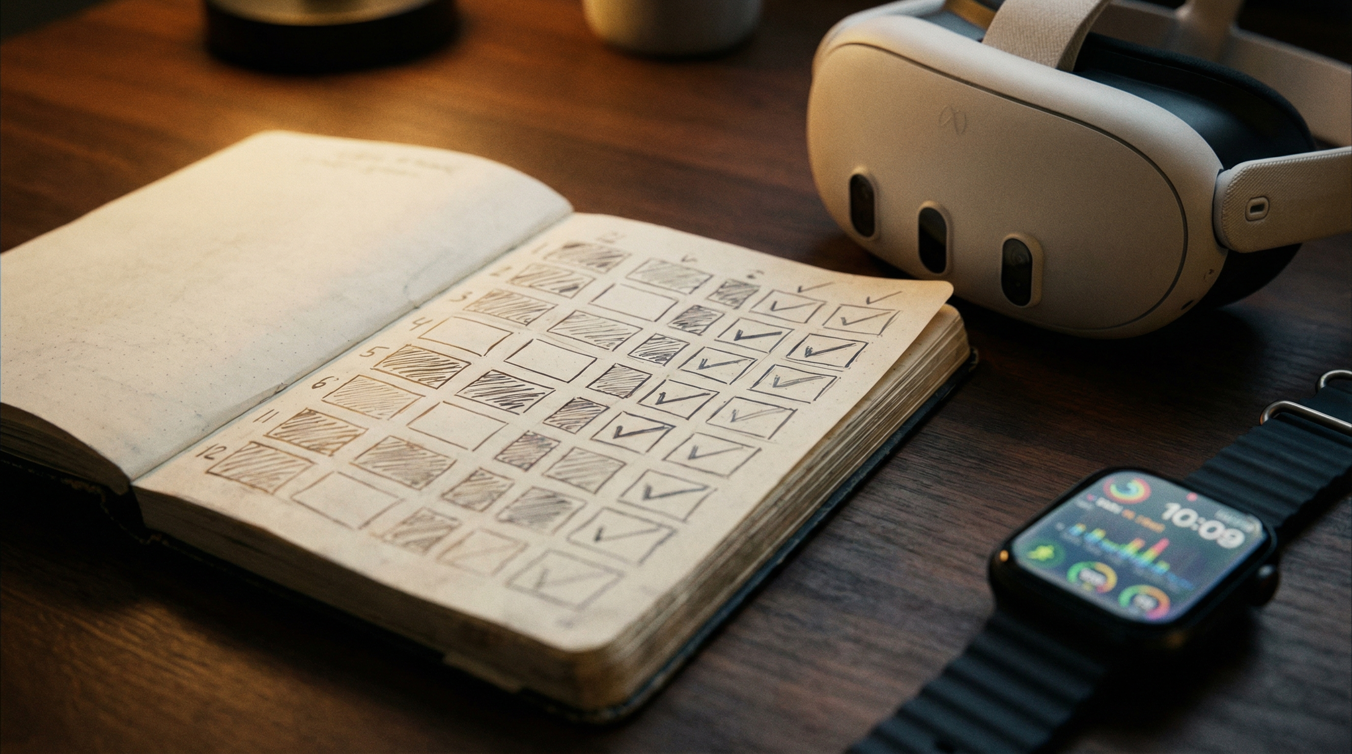 Notebook and smartwatch representing a structured 12-week workout plan