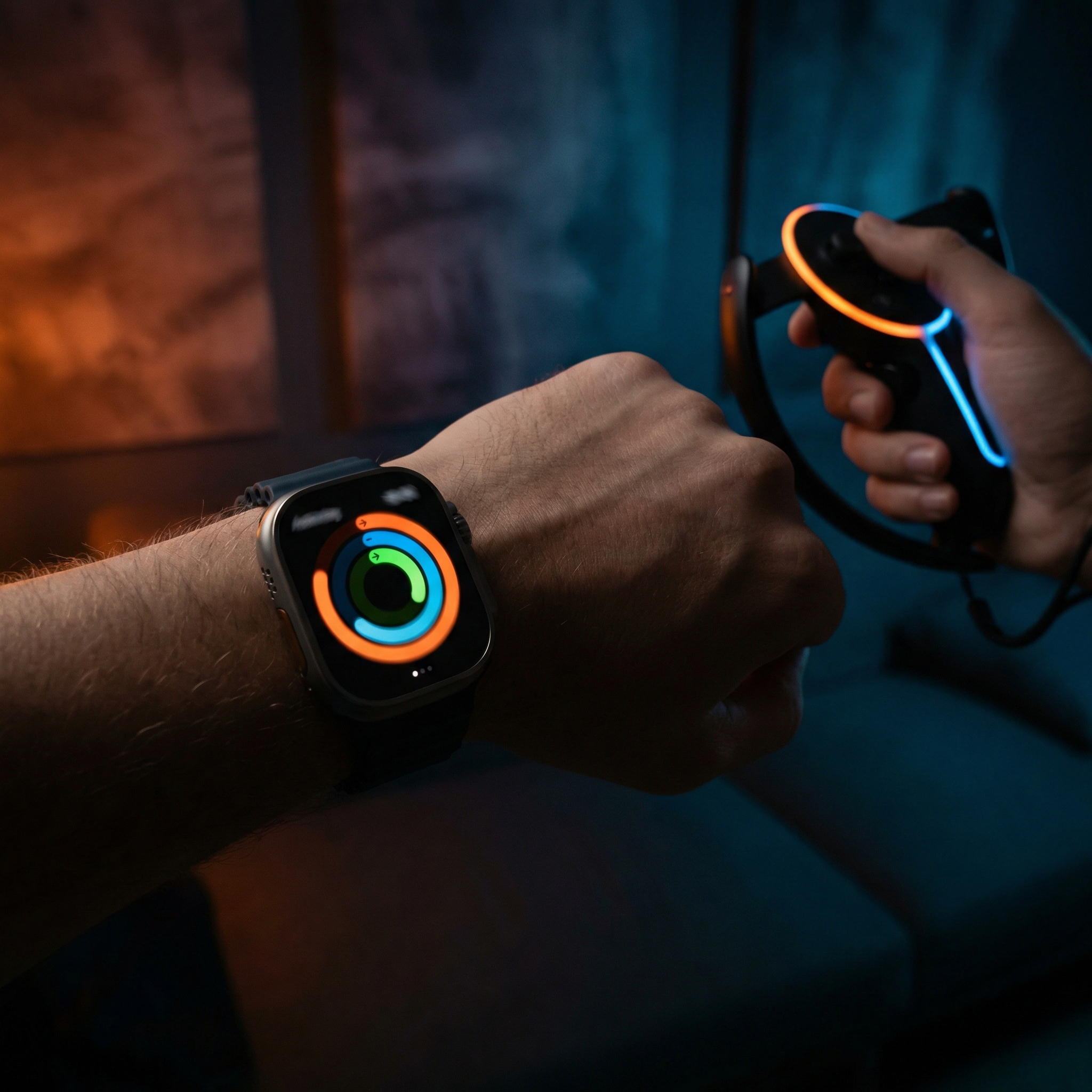 Smartwatch and VR controller representing progress tracking and consistency