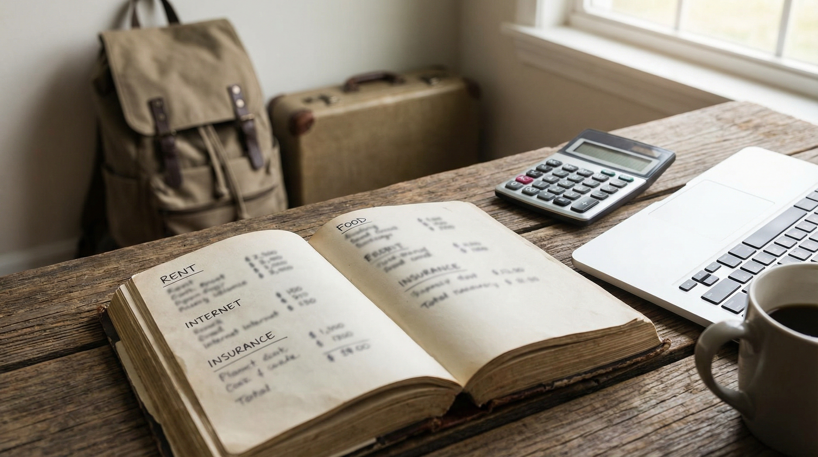 Notebook and calculator for travel budgeting