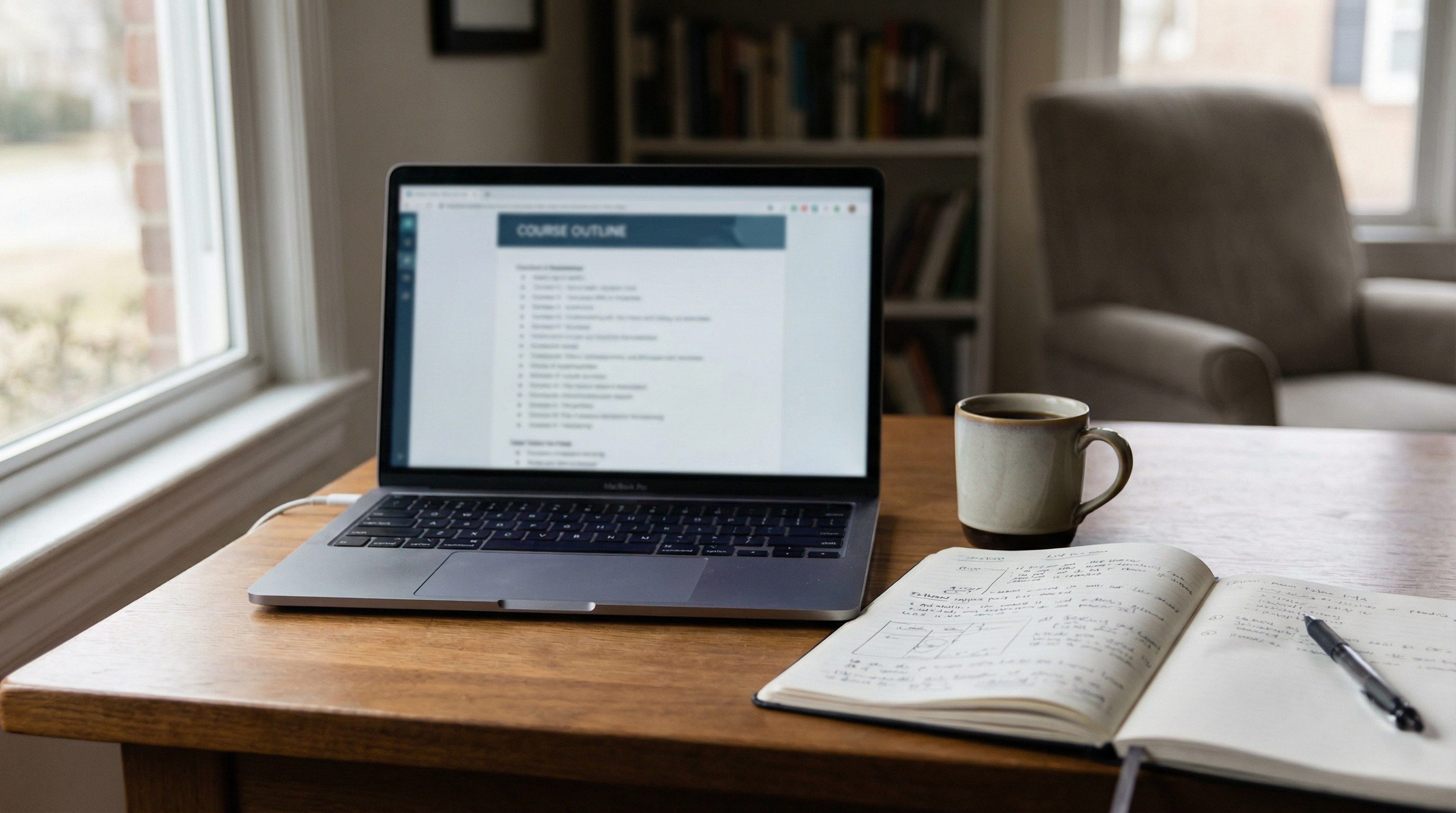 Creating an online course outline in a realistic home office environment