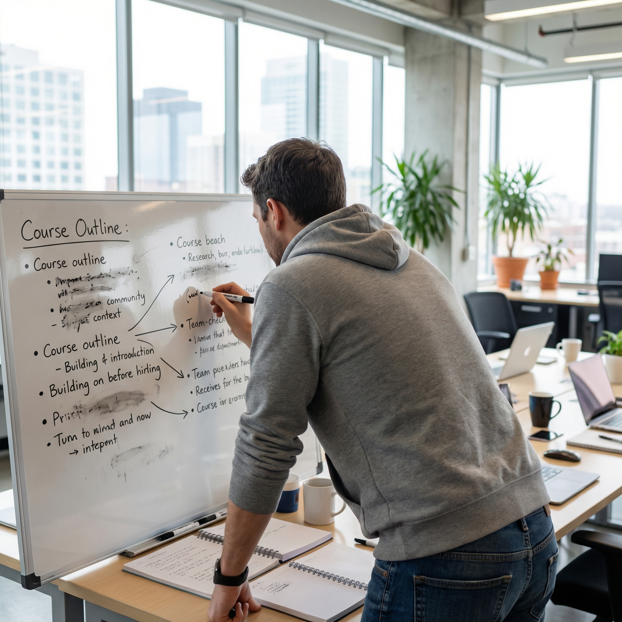 Planning a structured course on a whiteboard step by step