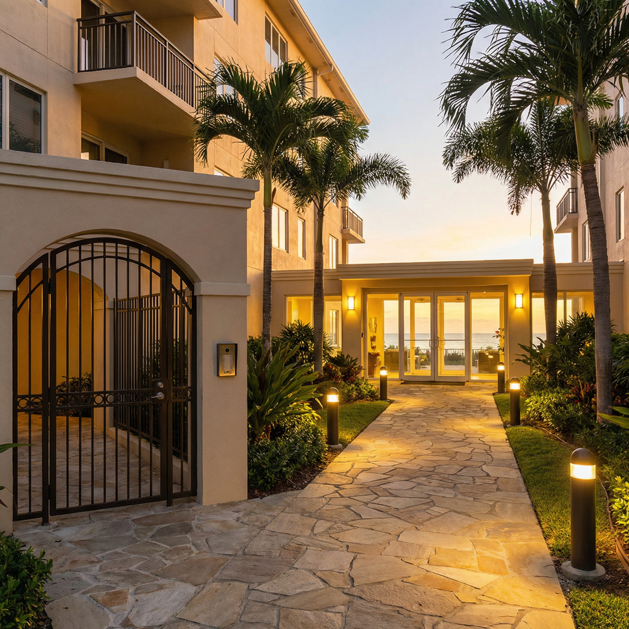 Beachfront condo entrance walkway