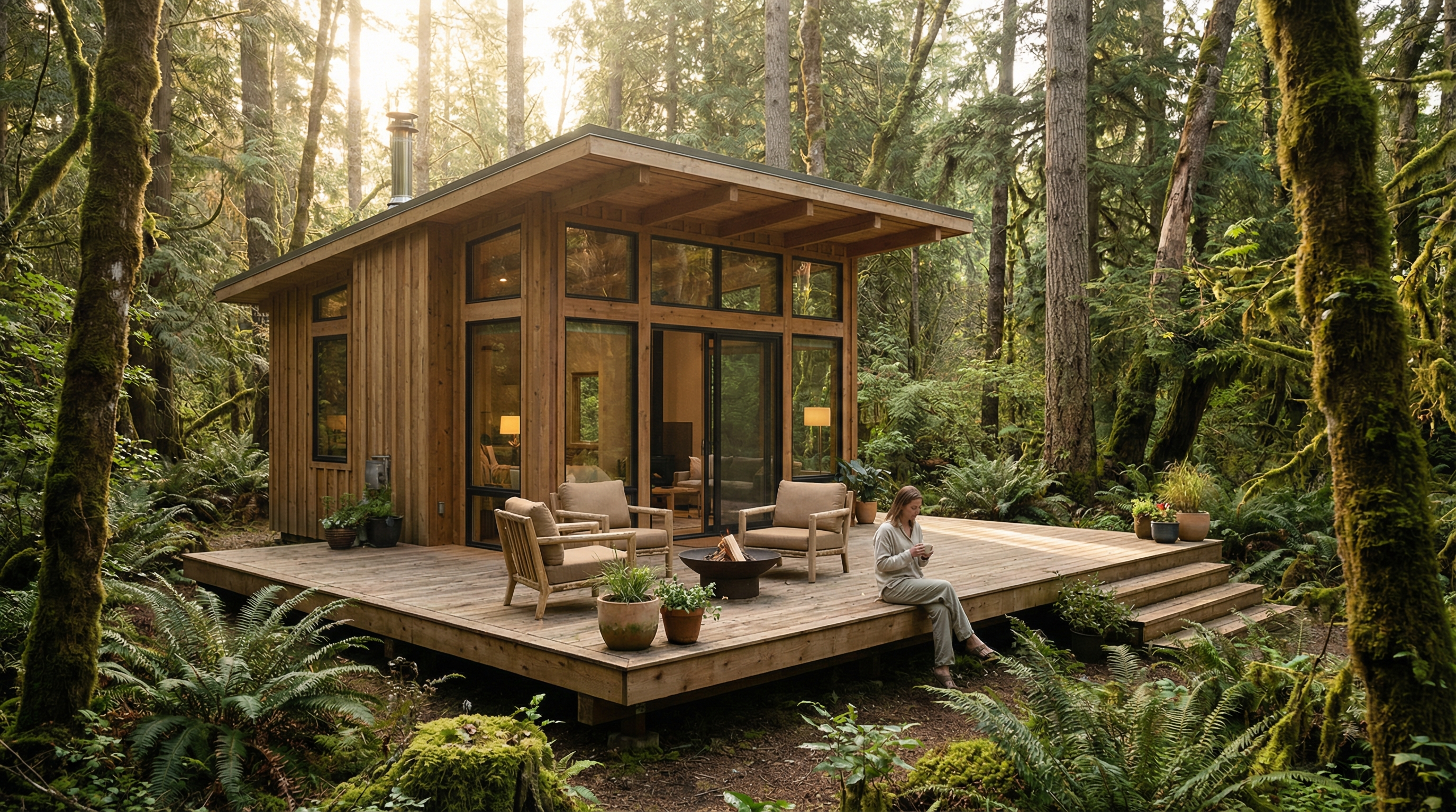 Eco lodge surrounded by forest greenery