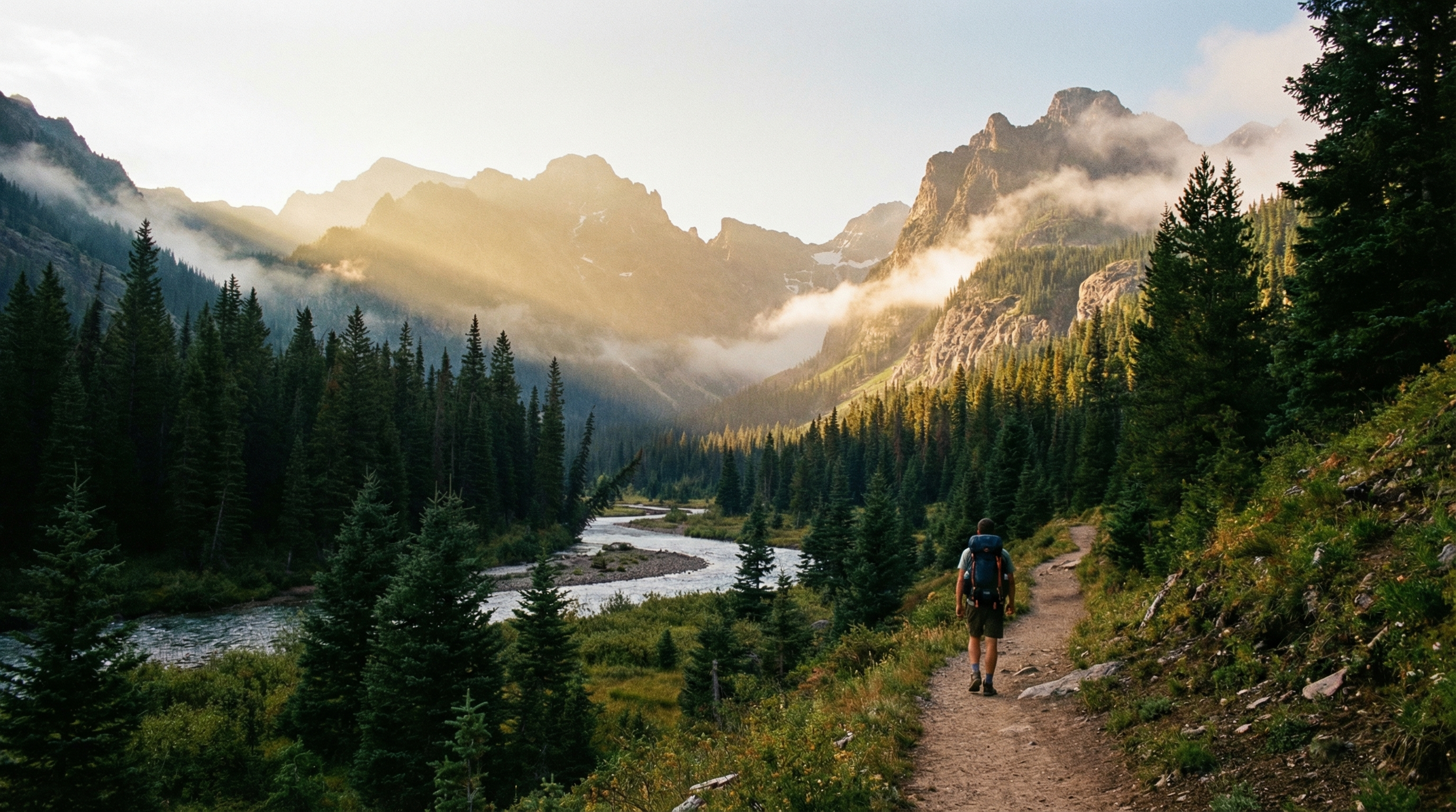 Hiker walking through dramatic national park landscape