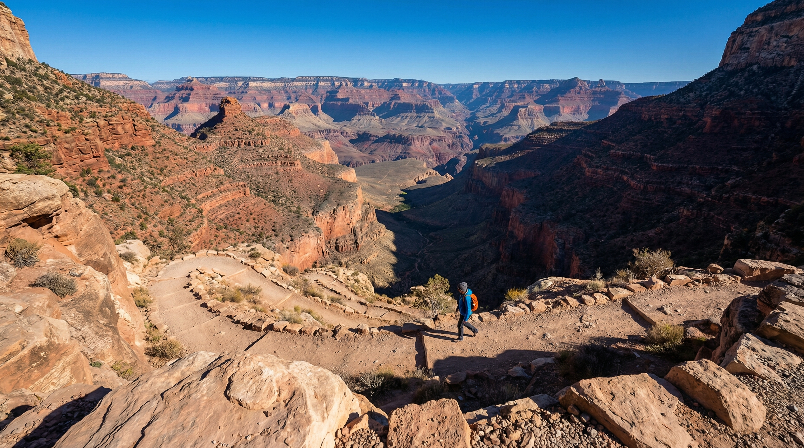 Bright Angel Trail overlooking canyon switchbacks