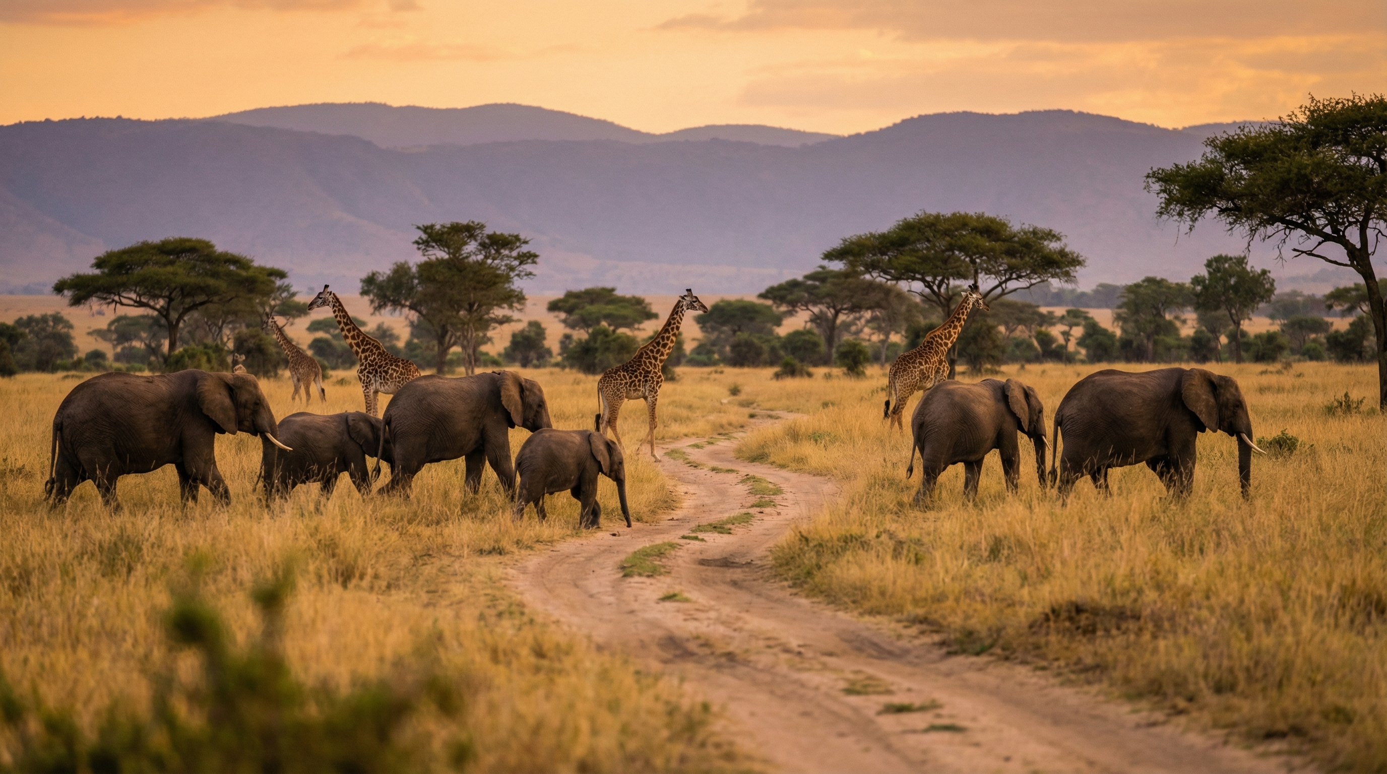 Wildlife scene in a national park with animals in natural habitat at golden hour