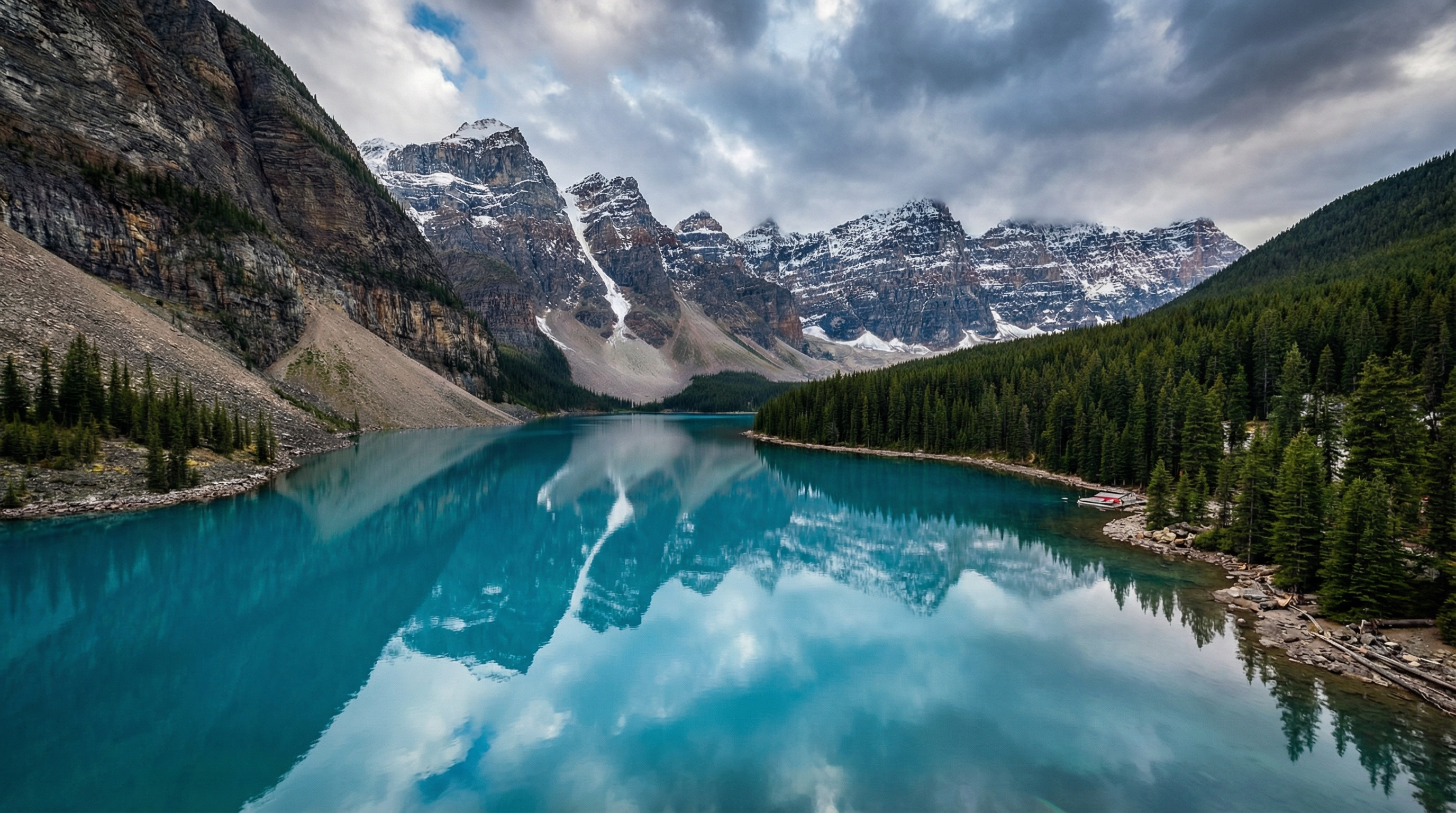 Turquoise alpine lake and mountain scenery inside a national park
