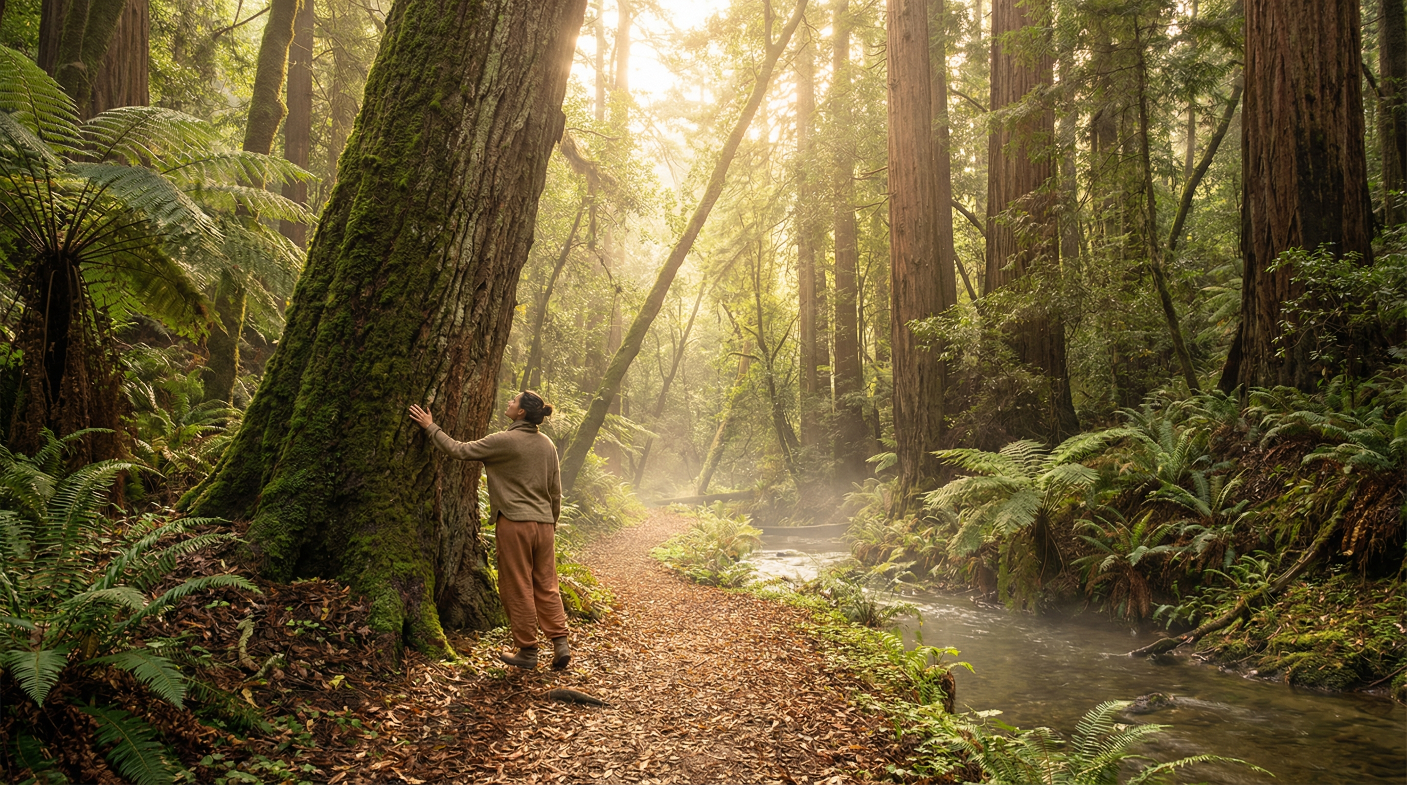Misty ancient cedar forest ideal for forest bathing