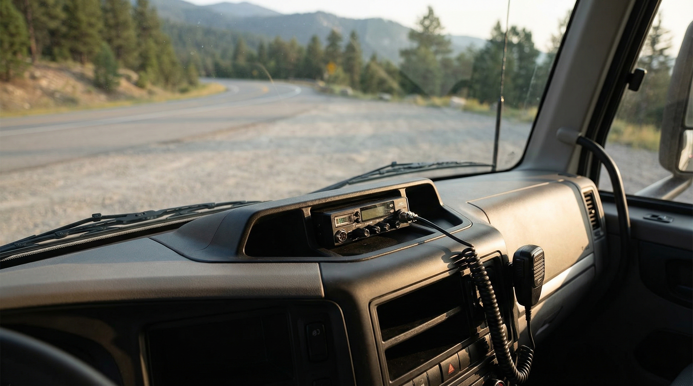 Compact CB radio installed cleanly in an RV dash for road communication