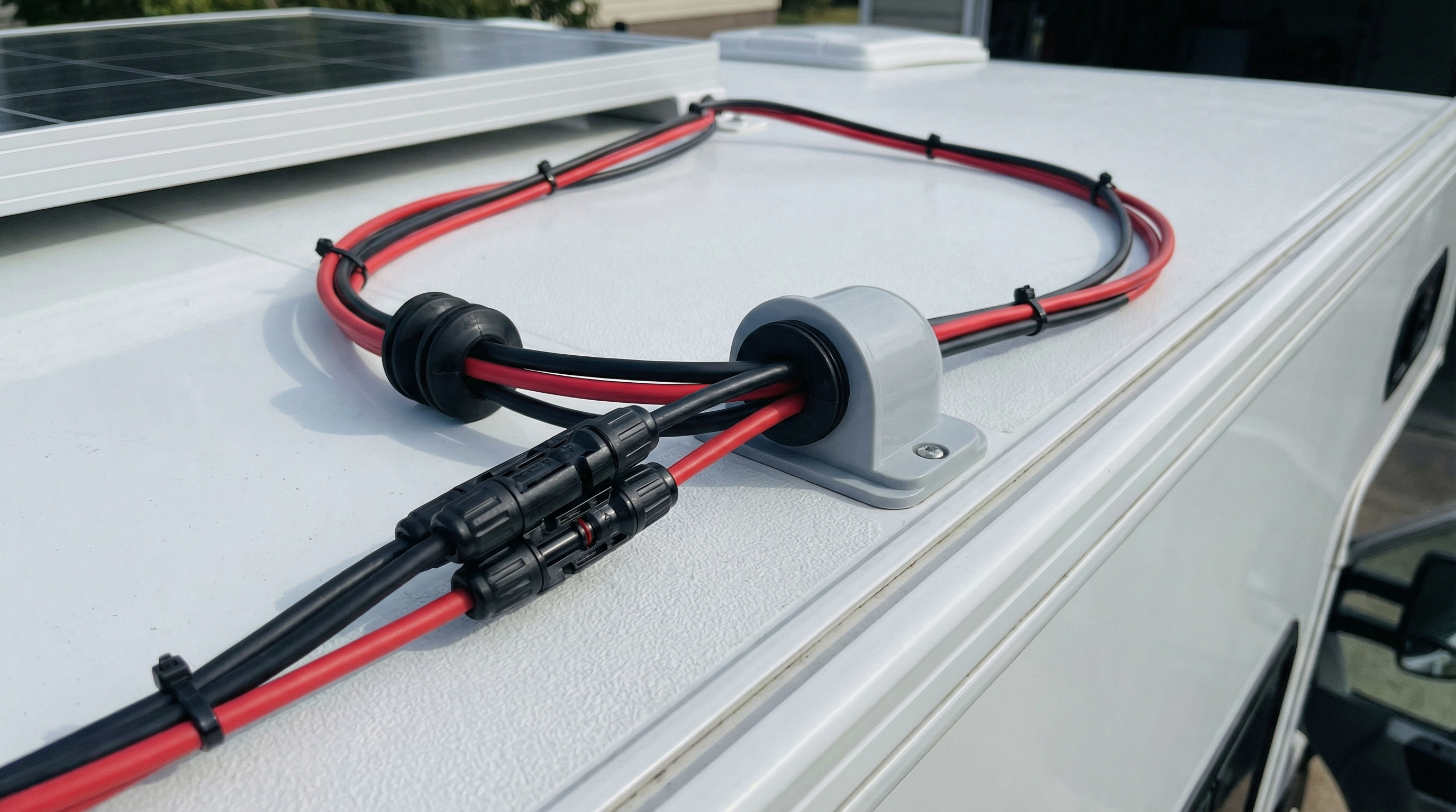MC4 connectors and waterproof cable entry for RV solar wiring