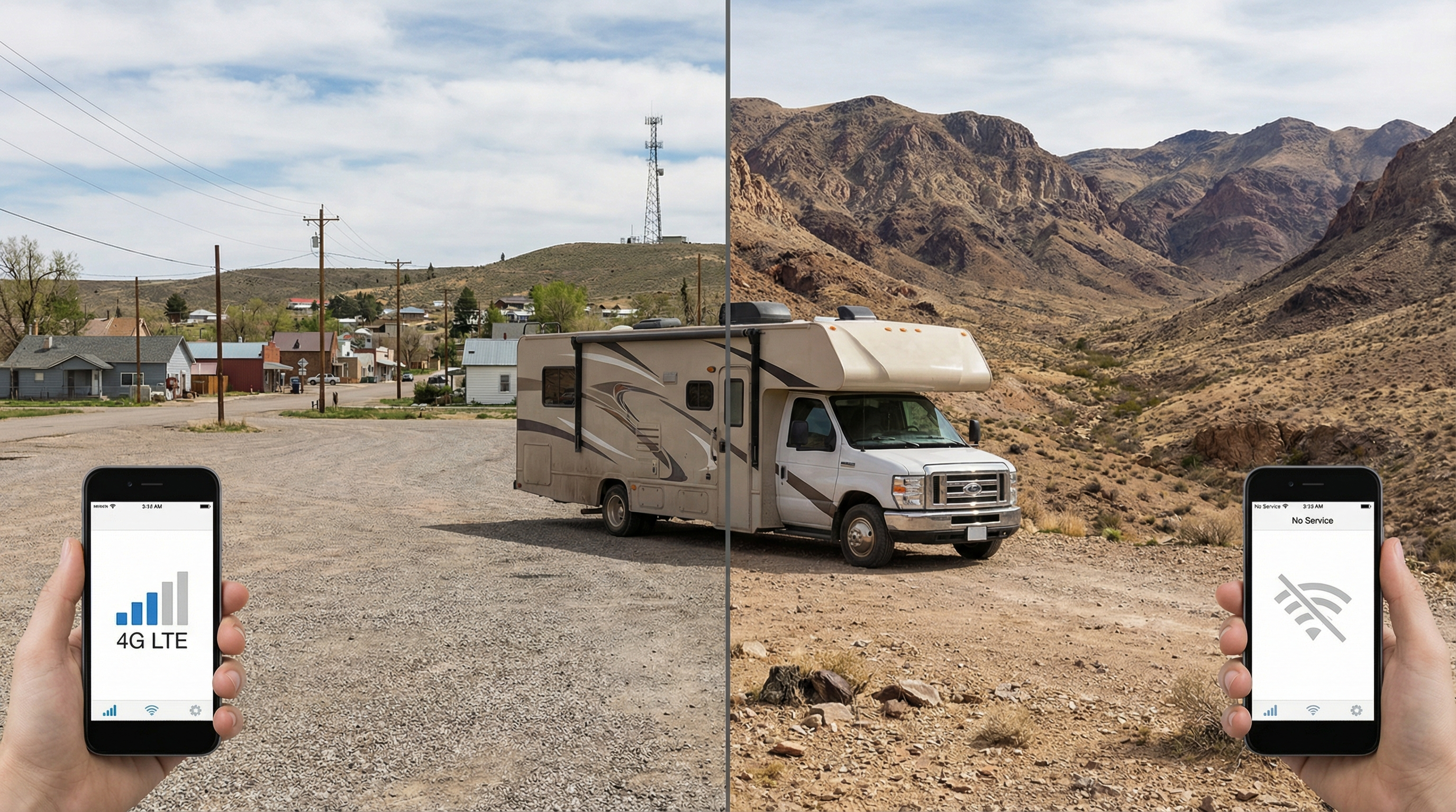 RV travel scene representing switching between coverage zones
