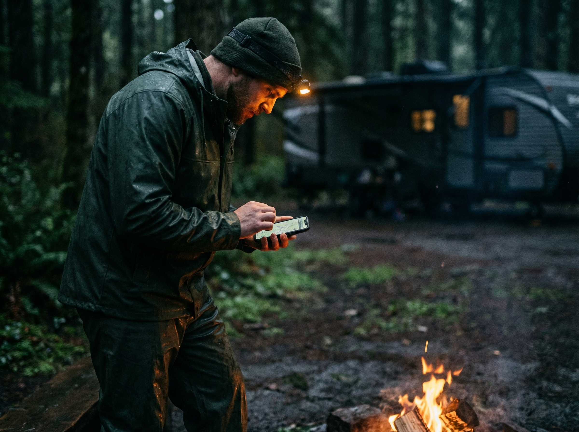 Off-grid navigation and preparedness setup in the woods