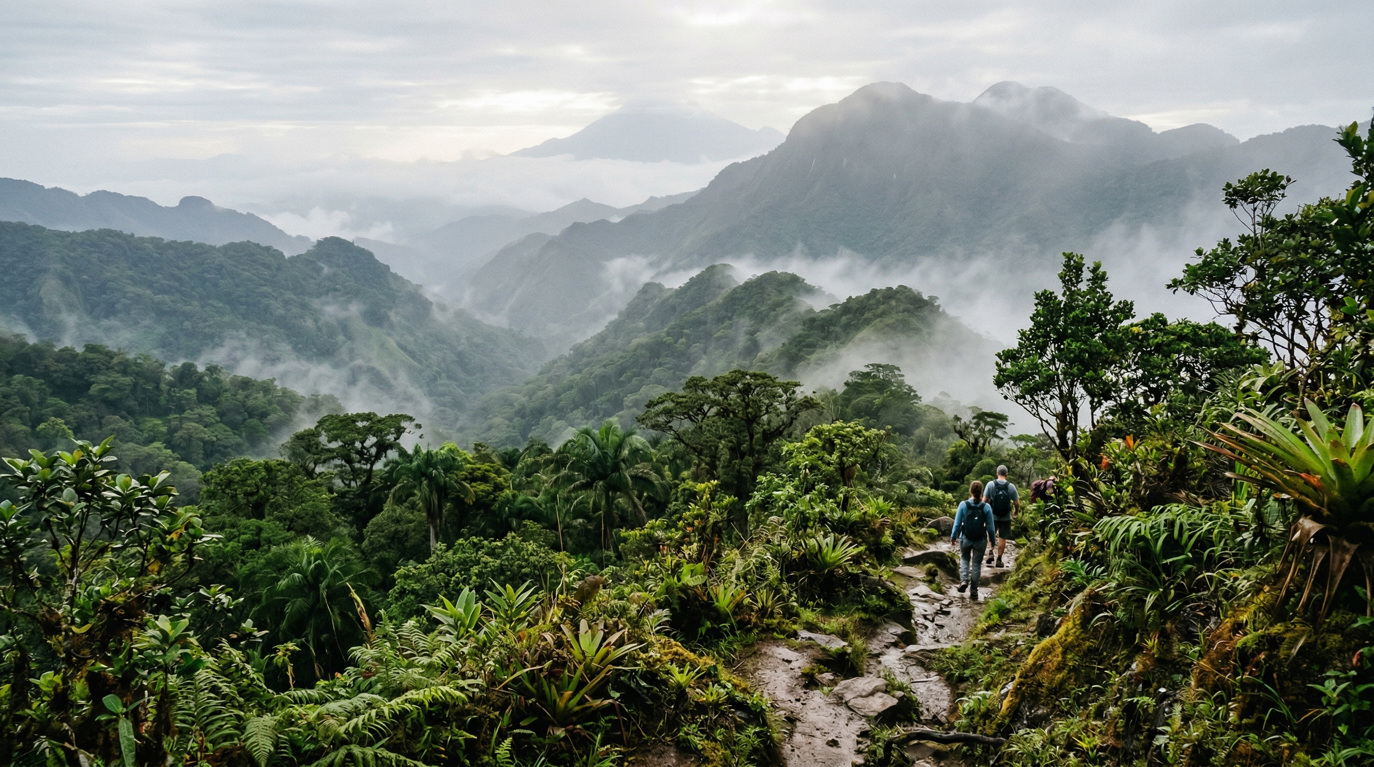 Green mountain landscape in Boquete Panama with jungle hills and mist