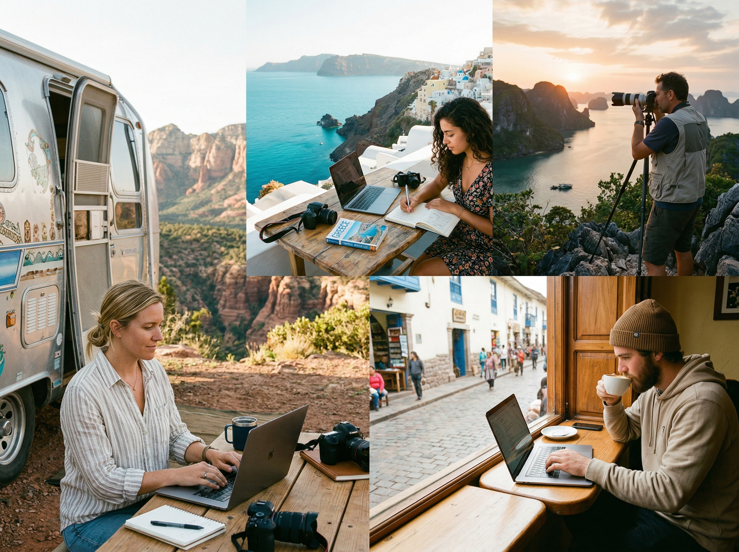 Travel creators working in different environments