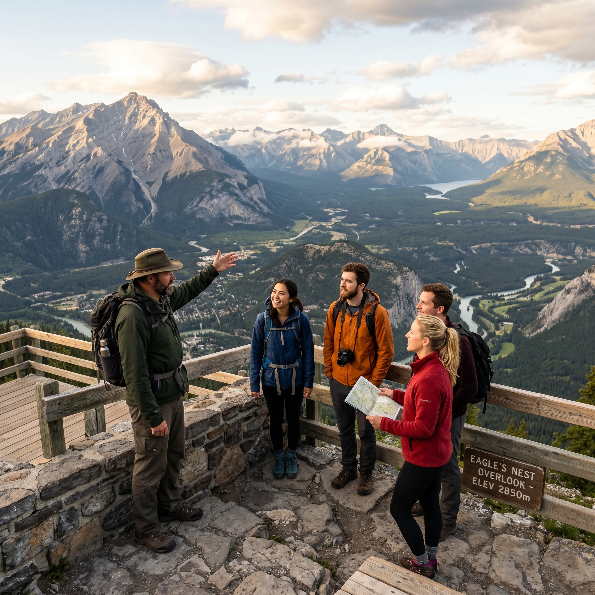 Small guided travel group overlooking a scenic destination during a tour