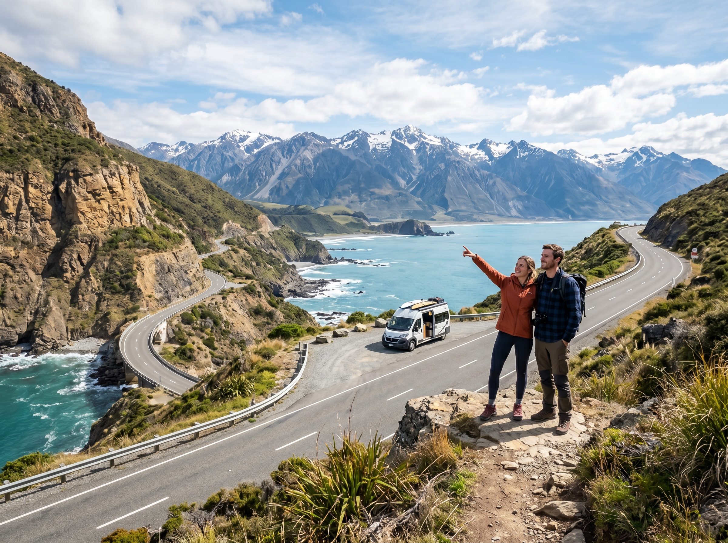 Australia and New Zealand travel scene with dramatic coast and mountains
