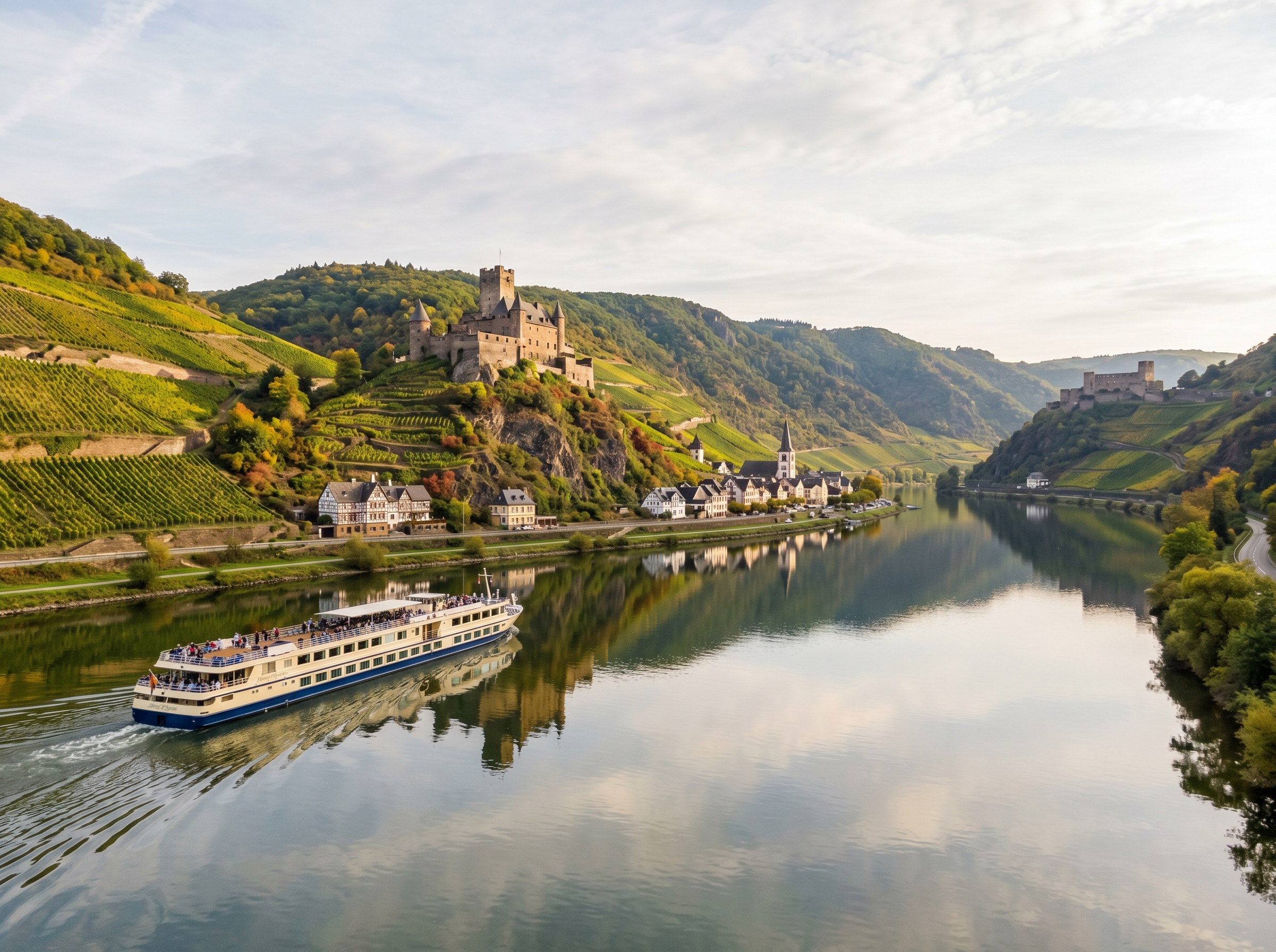 River cruise traveling through scenic valley