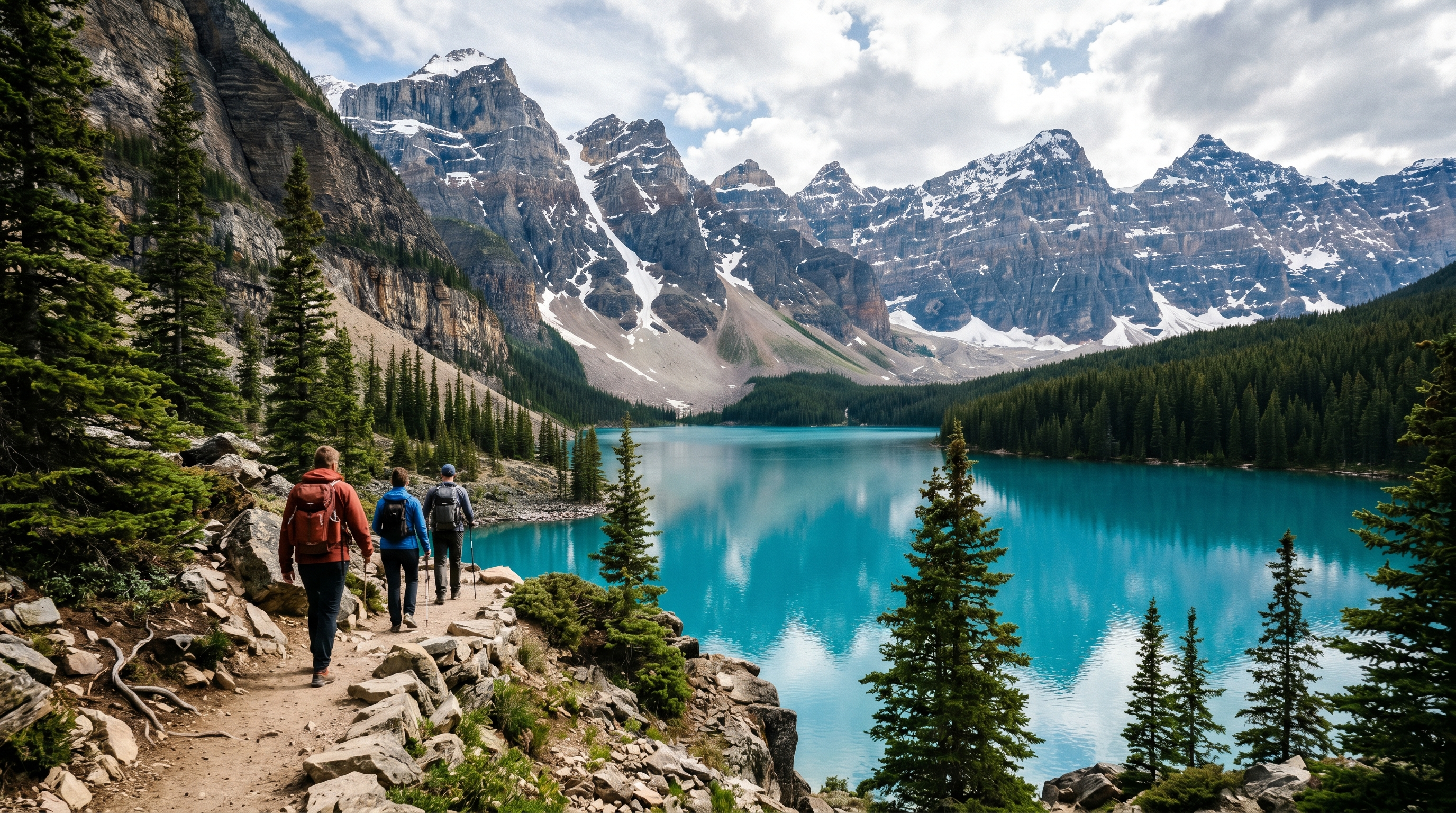 Banff National Park alpine lake surrounded by rugged Canadian mountain peaks