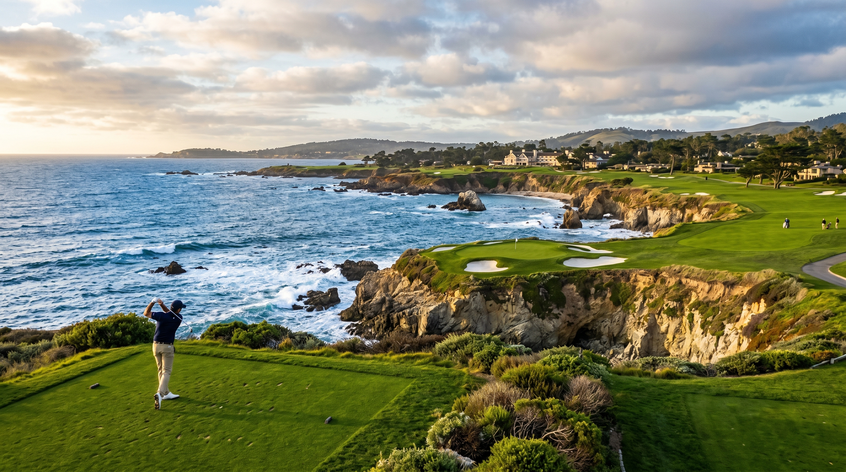 Pebble Beach style golf course on ocean cliffs in California