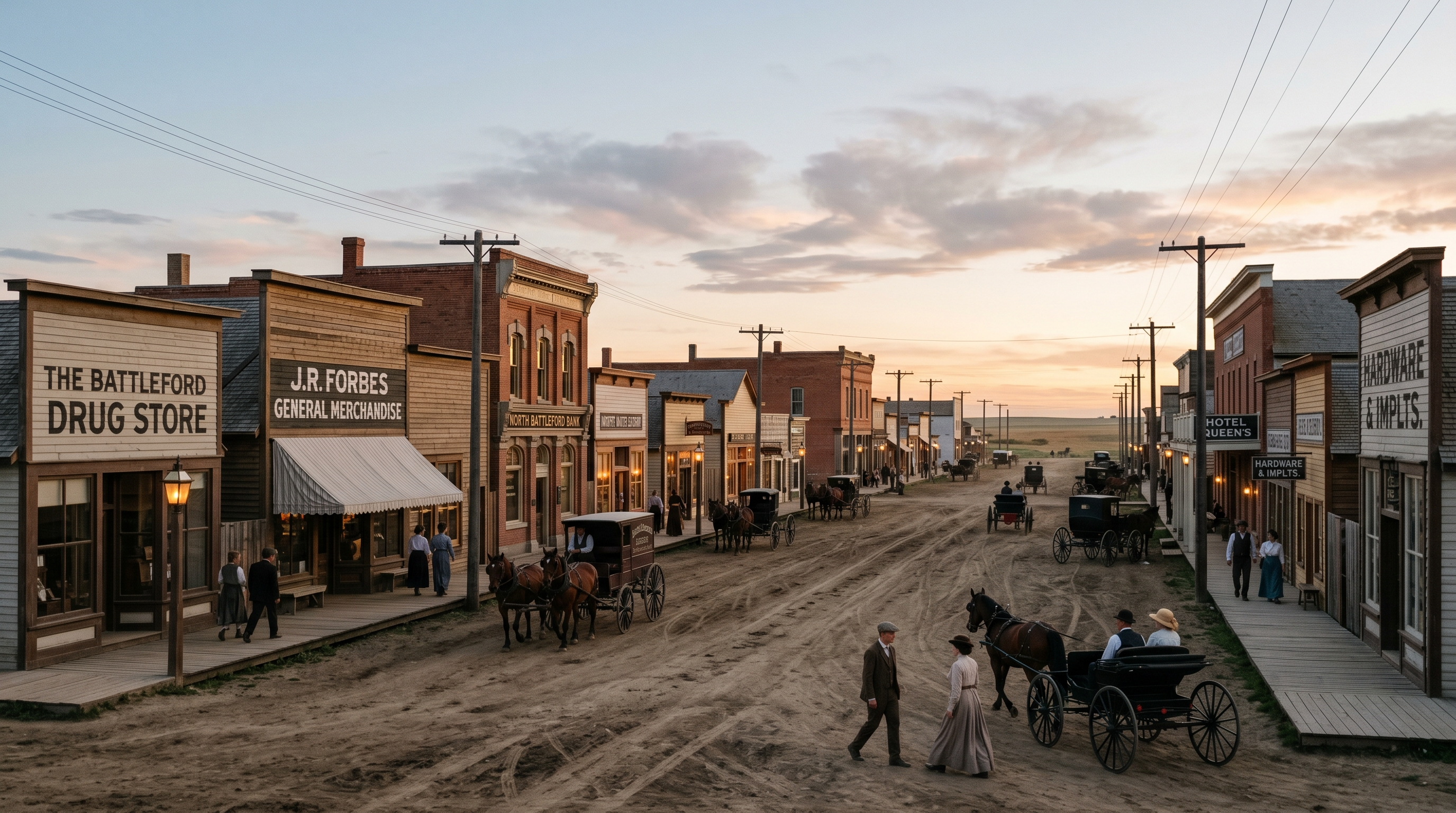 Historic street and prairie town scene representing the Battlefords Saskatchewan