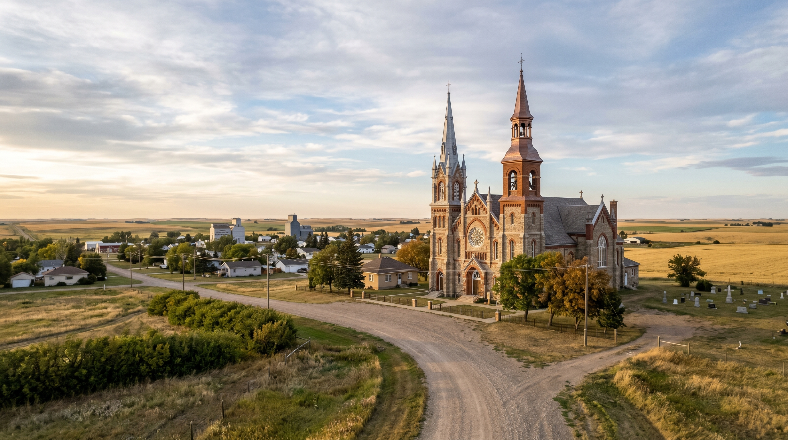 Ponteix Saskatchewan small prairie town with historic church and rural setting