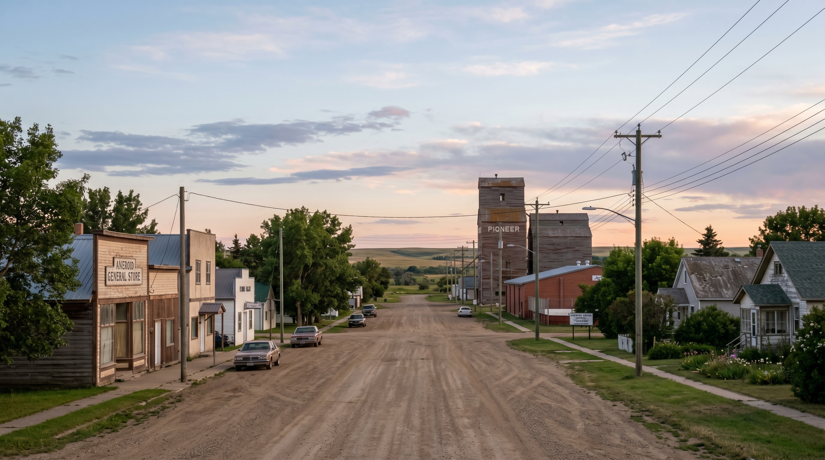 Aneroid Saskatchewan small prairie town with quiet roads and hockey heritage atmosphere