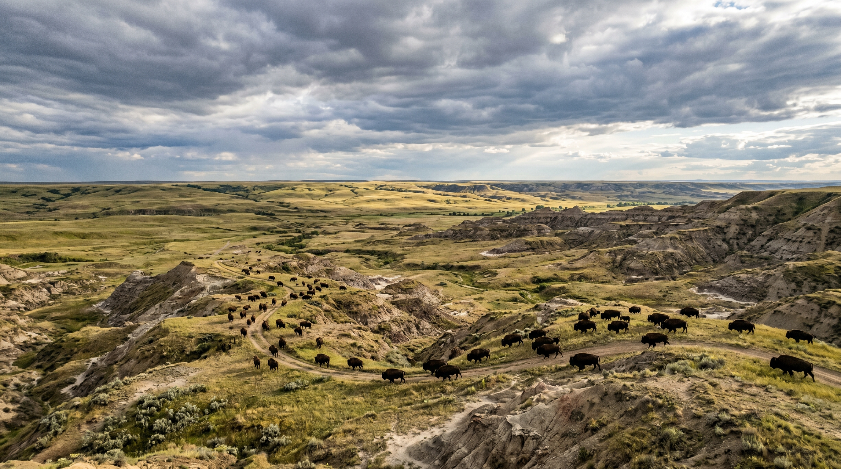 Grasslands National Park Saskatchewan prairie landscape with open sky and badlands