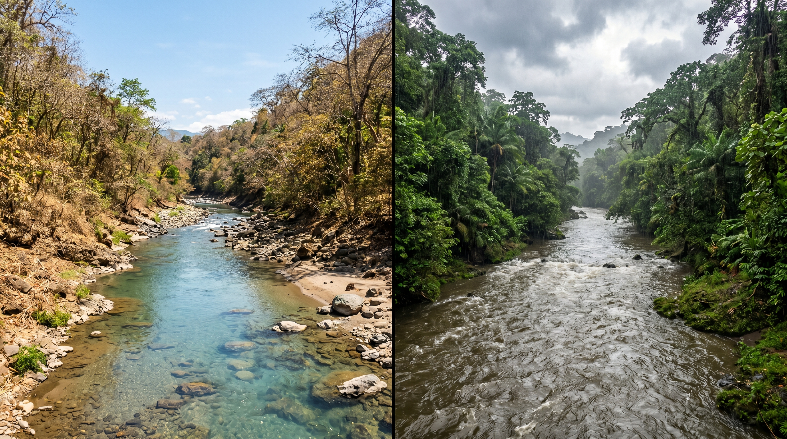 Dry season and green season river conditions for fly fishing in Costa Rica