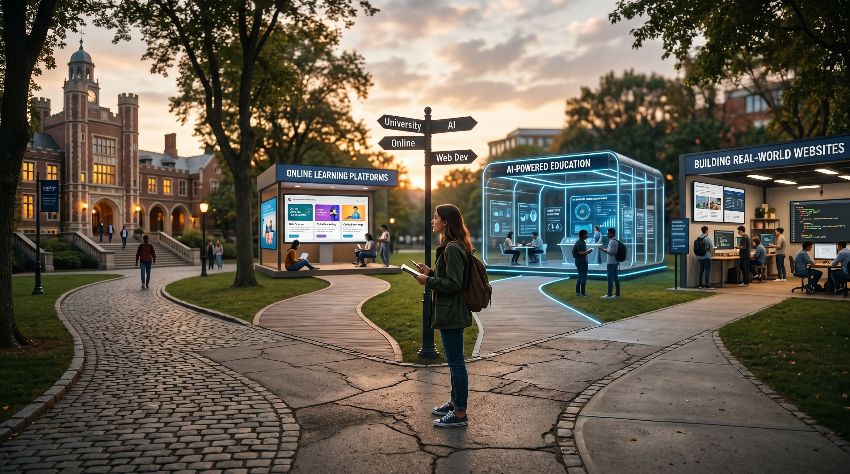 Modern online learning paths with university online platforms AI and real websites